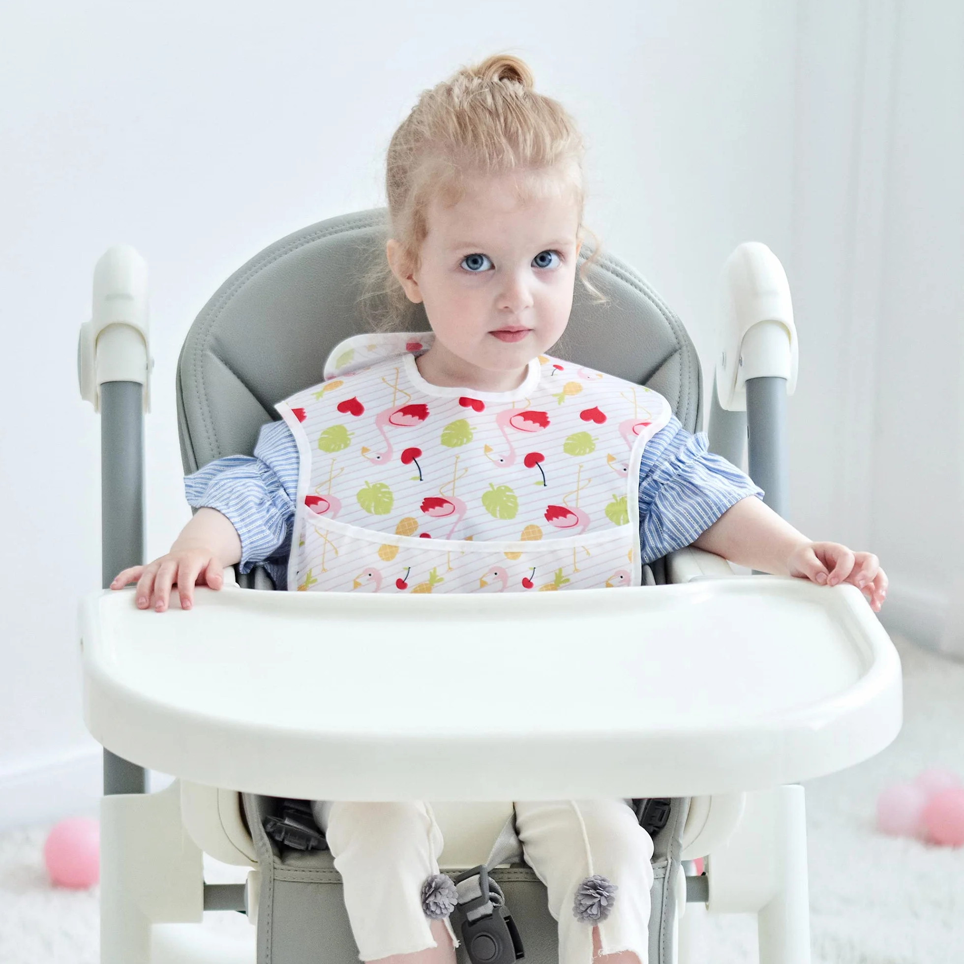 Mały Dimsum Baby Bib Karmienie Bibs Wodoodporny Drool Bib Coverall Set Regulowane zamknięcie dla niemowląt maluchów z dużą kieszenią (6-36 miesiące)