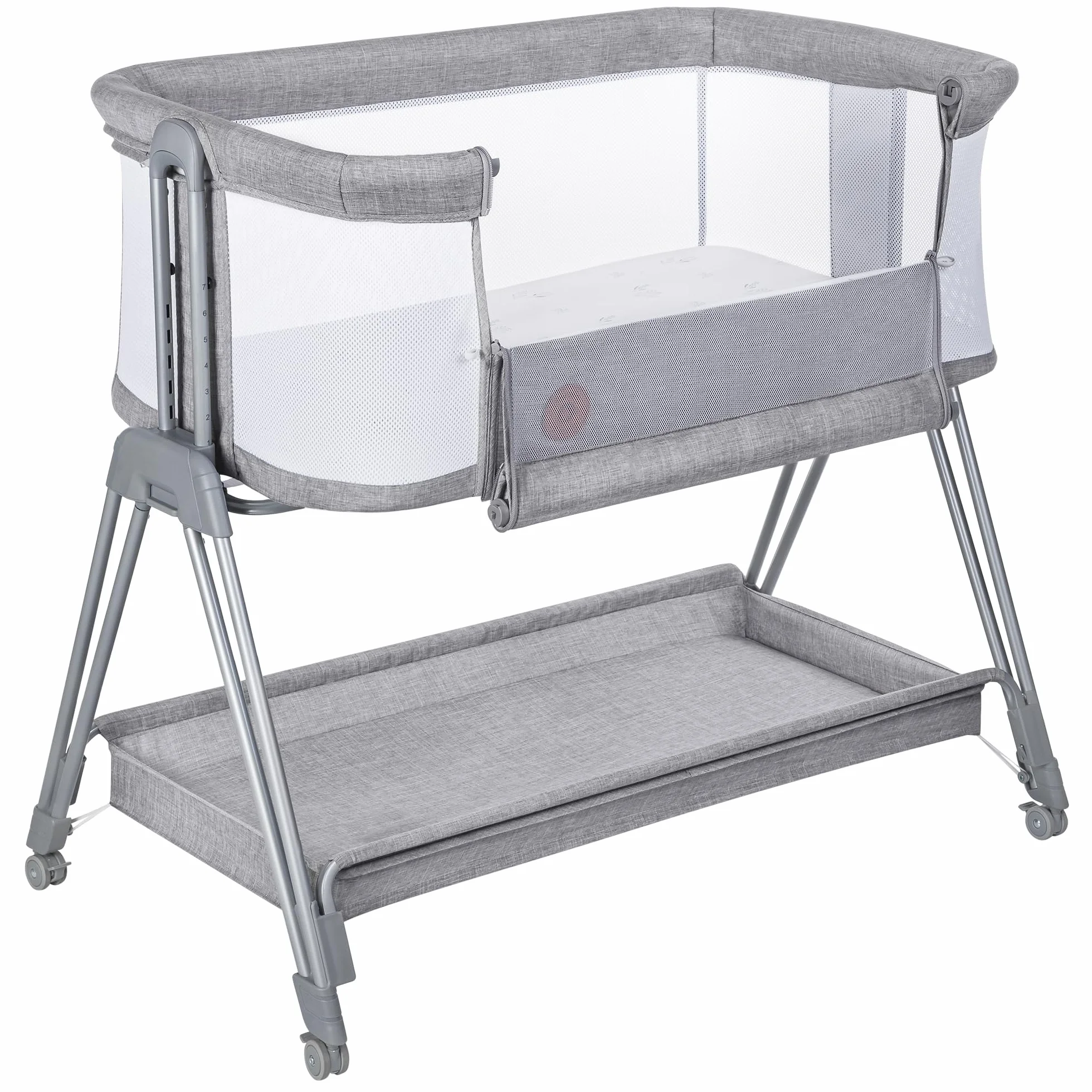 LIONELO Luna przenośne łóżeczko dostawne z materacykiem, co-sleeping, od noworodka do 9 kg. Regulowana wysokość i pochył, 4 kółka z blokadą, mocowanie do łóżka rodziców, przewiewne