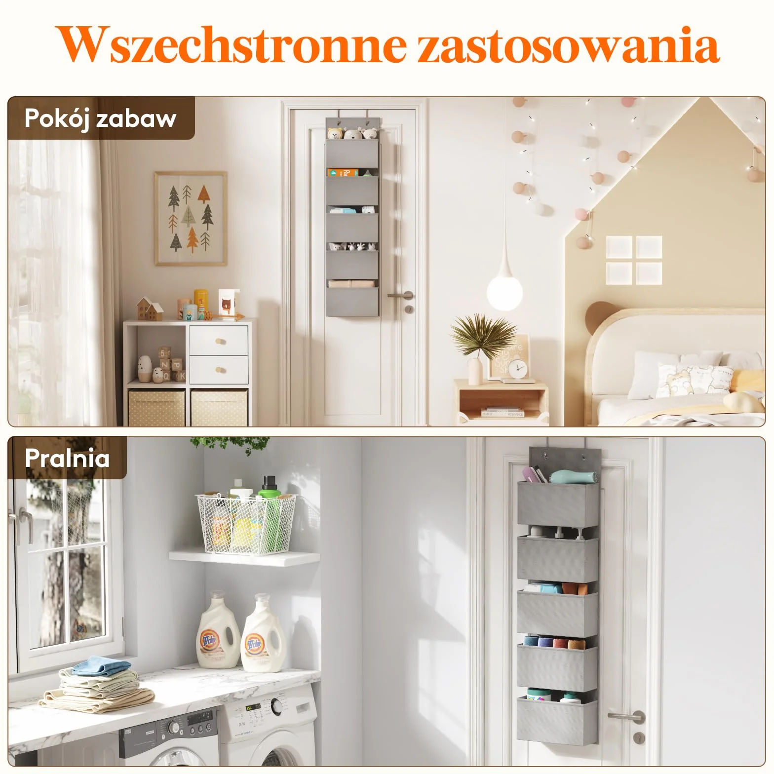 Lifewit Torba wisząca za Drzwiami, z 5-Przedziałami, Wieszak na Zabawki, Załadowany 5-kilogramami, Nadaje Się do Sypialni/łazienek/Pralni/Pokoi, 12 x 33,5 x 122,5 Centymetry, Szary