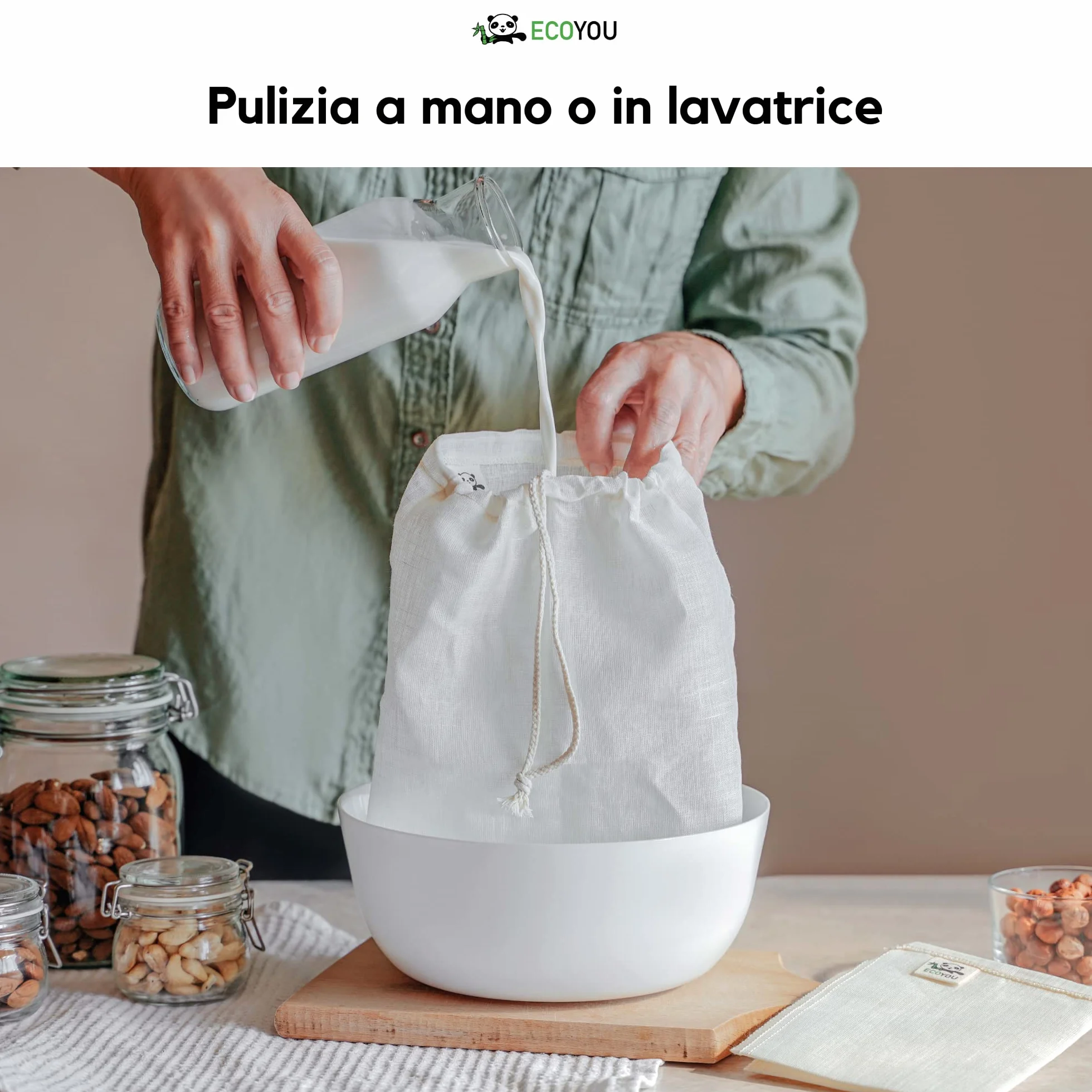 Ecoyou EYNM Ekologiczny Woreczek Do Mleka Orzechowego Z Konopi, Biały, 30 x 25 cm