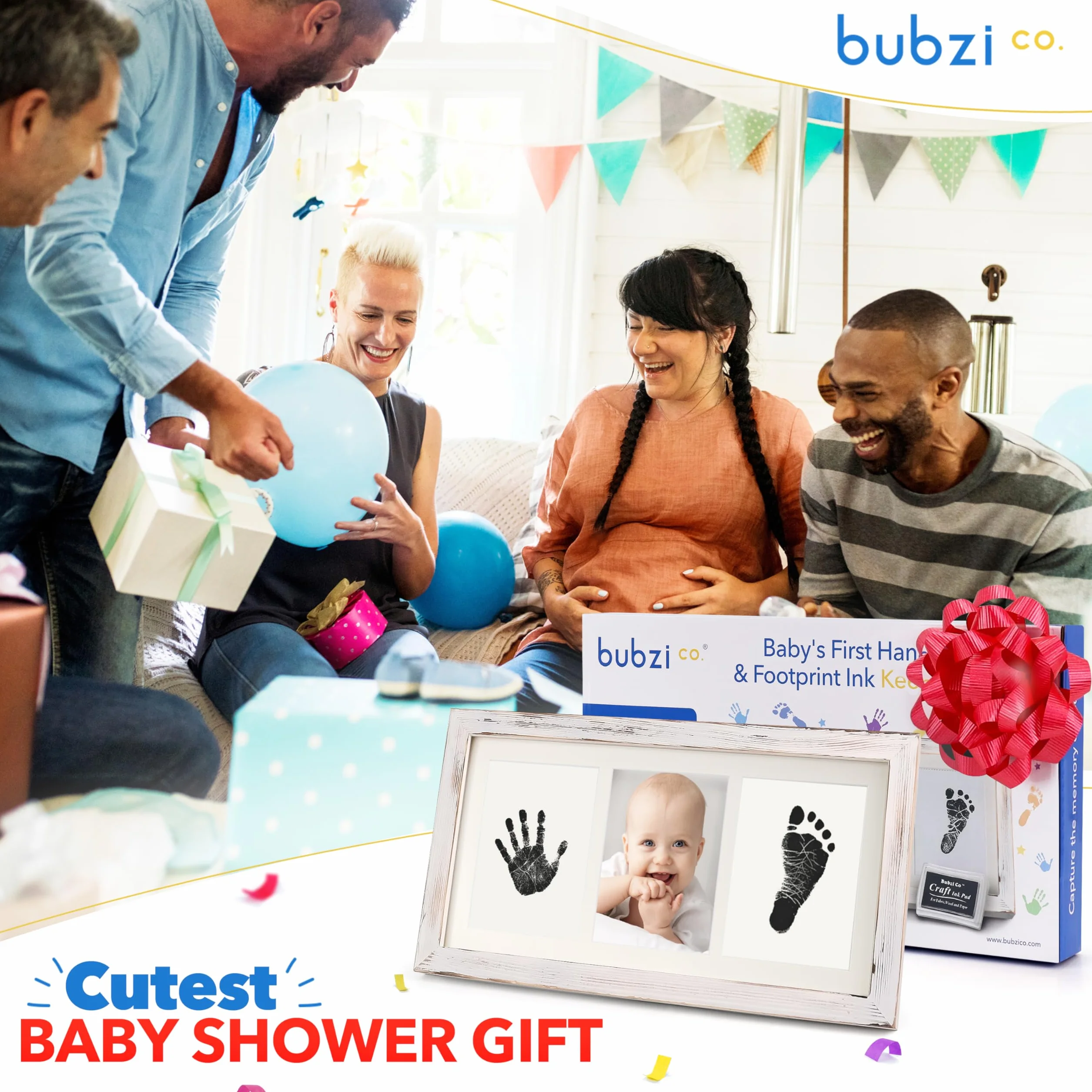 Bubzi Co Zestaw odcisków dłoni dla niemowląt i ramka na zdjęcia dla noworodków i chłopców, unikalny zestaw prezentów na baby shower, pamiątkowe dekoracje na ścianę pokoju lub pokoju dziecięcego (białe