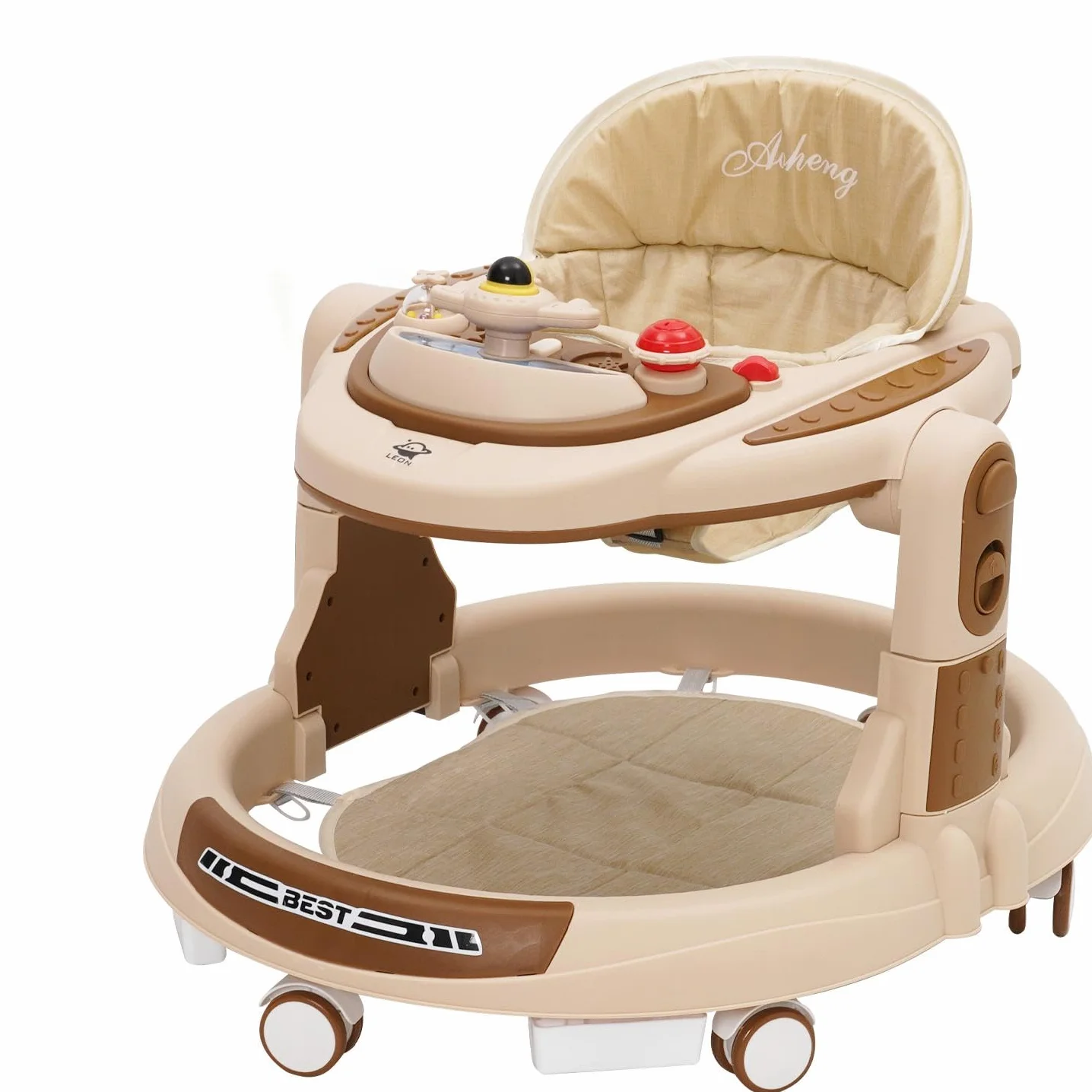 Pomoc do nauki chodzenia, Baby Walker 4-stopniowa regulacja wysokości z podpórką muzyczną i centrum zabaw, wózek do nauki chodzenia z cichymi kółkami 360°, wózek do nauki chodzenia dla dzieci w wieku