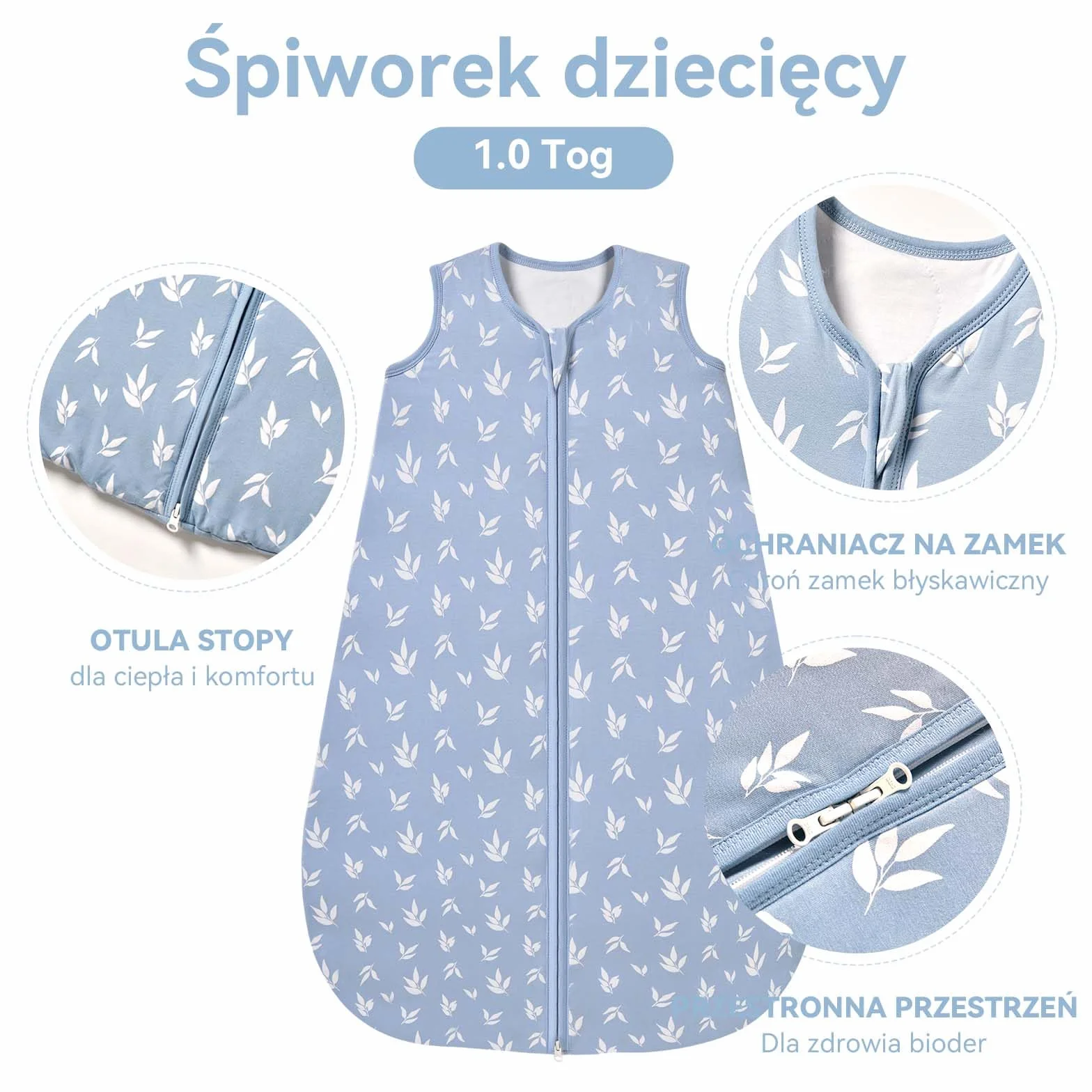 Śpiworek dziecięcy 1,0 Tog, 2 sztuki, supermiękki wiskoza, wykonany z bambusa, czysty organiczny worek do spania dla niemowląt, wiosna lato(niebieski, rozmiar M)