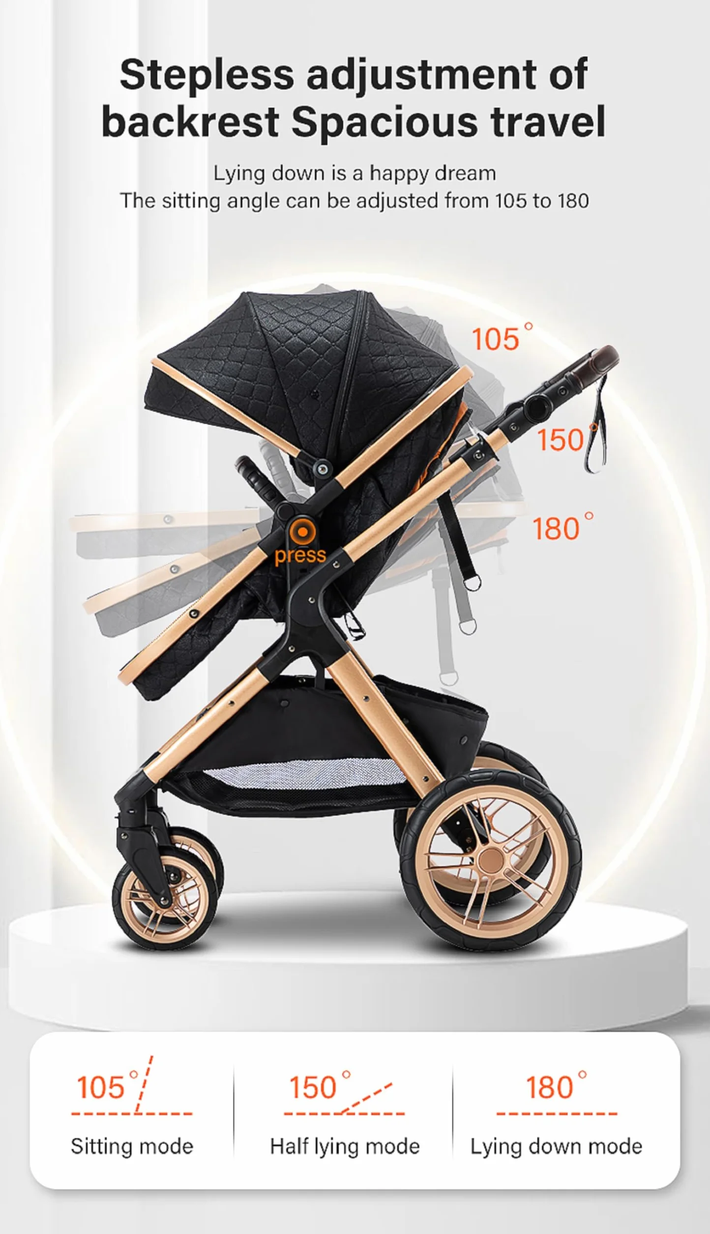 Wózek dziecięcy 3 w 1, wózek dziecięcy 3 w 1, wózek spacerowy, system podróżny, składane, gumowe opony, z akcesoriami, gondola, adapteurs, 25 kg (XX1 czarny)
