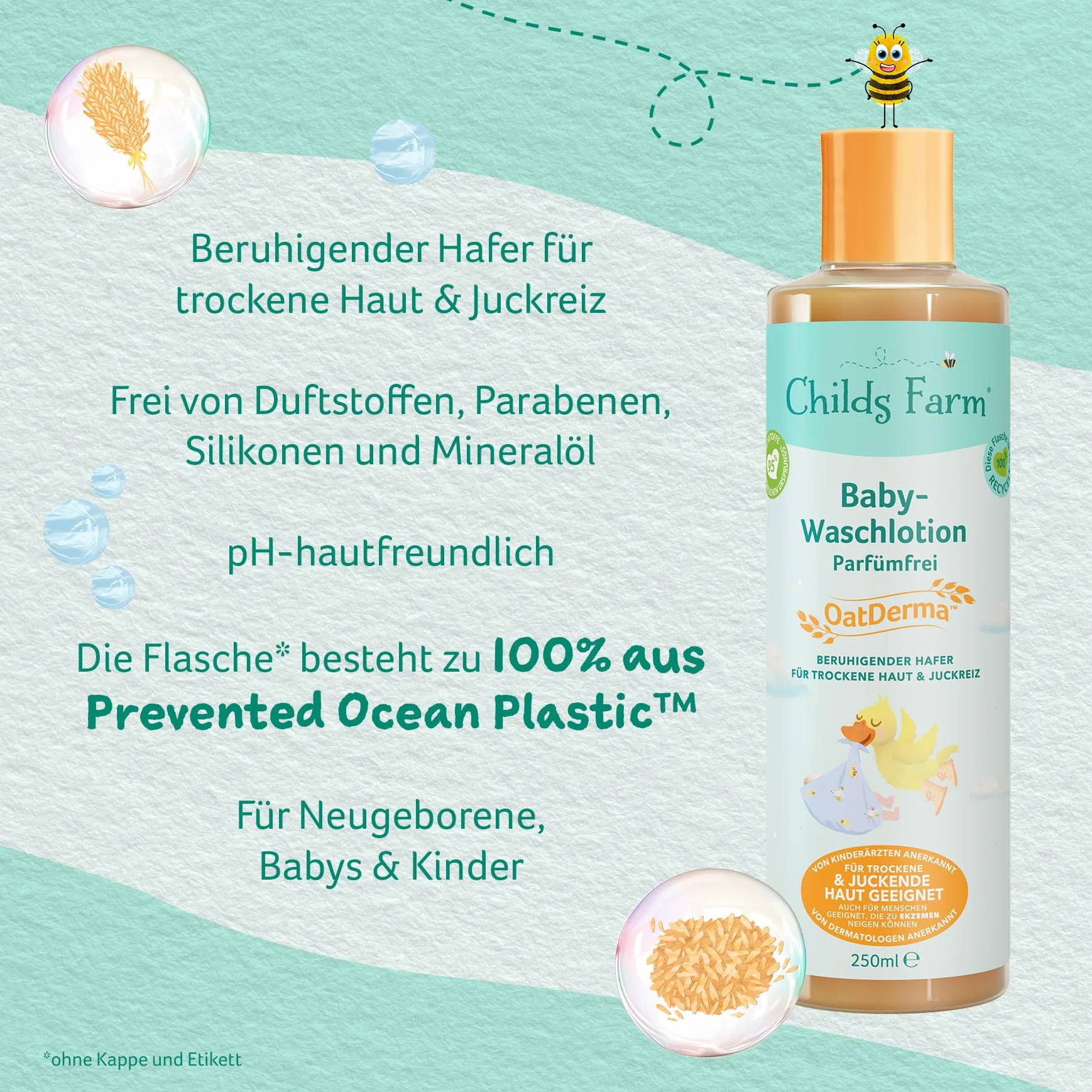 Childs Farm OatDerma Baby balsam do mycia 250 ml, bez perfum |Delikatne czyszczenie, do wrażliwej lub skłonnej do egzemy skóry niemowląt i dzieci. Również dla noworodków.