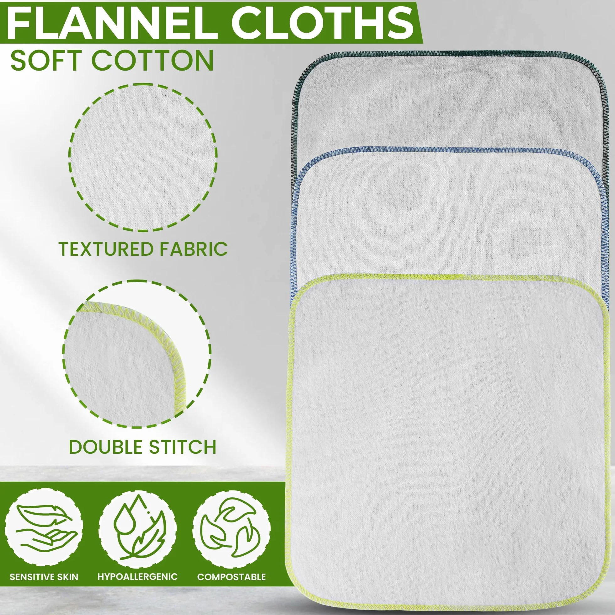 Szmatki flanelowe z bawełny organicznej – 15 sztuk 21 cm x 21 cm – wielokrotnego użytku jako zamiennik do wilgotnych chusteczek – małe, nadające się do prania mini ściereczki bawełniane