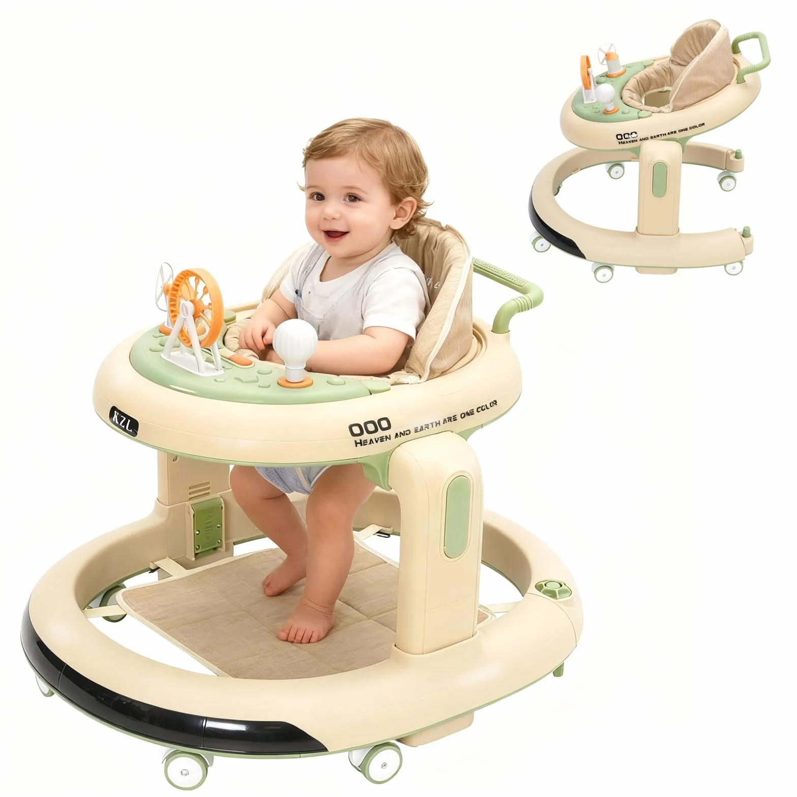 Pomoc w nauce chodzenia dla niemowląt, 3 w 1 Baby Walker z regulacją wysokości, bezpieczny wózek do nauki chodzenia z cichymi kołami 360°, wyjmowana taca do jedzenia, światło i centrum zabaw od 9 do