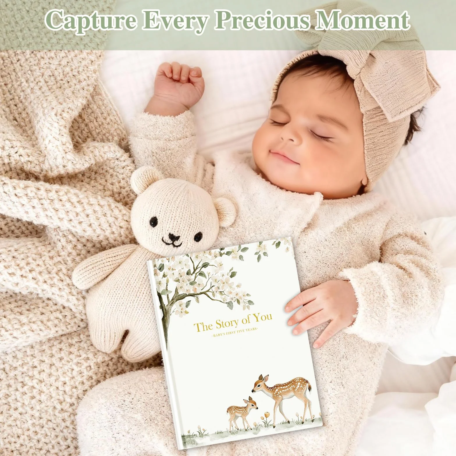 Lanpn Książka Urodzenia Dziewczynka Chłopiec - The Story of You, Album fotograficzny dla niemowląt od pierwszego roku do 5 lat, dziennik urodzenia Baby Book do wklejania zdjęć, pisanie prezent, 154