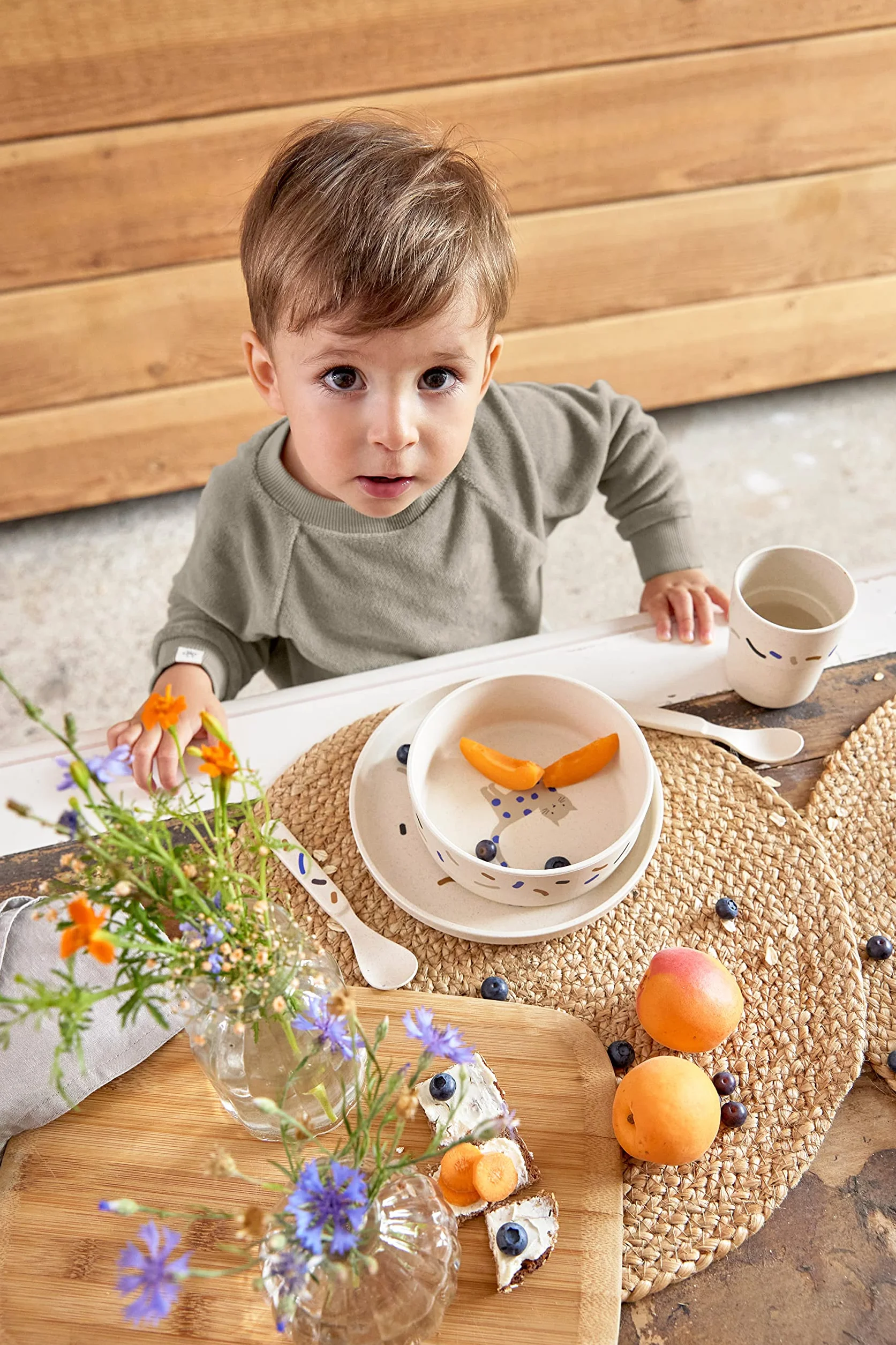 LÄSSIG Zestaw naczyń dla dzieci (talerze, kubki, miseczki, łyżeczki) bez BPA, do zmywarki i kuchenki mikrofalowej/zestaw naczyń Little Mateys royal blue