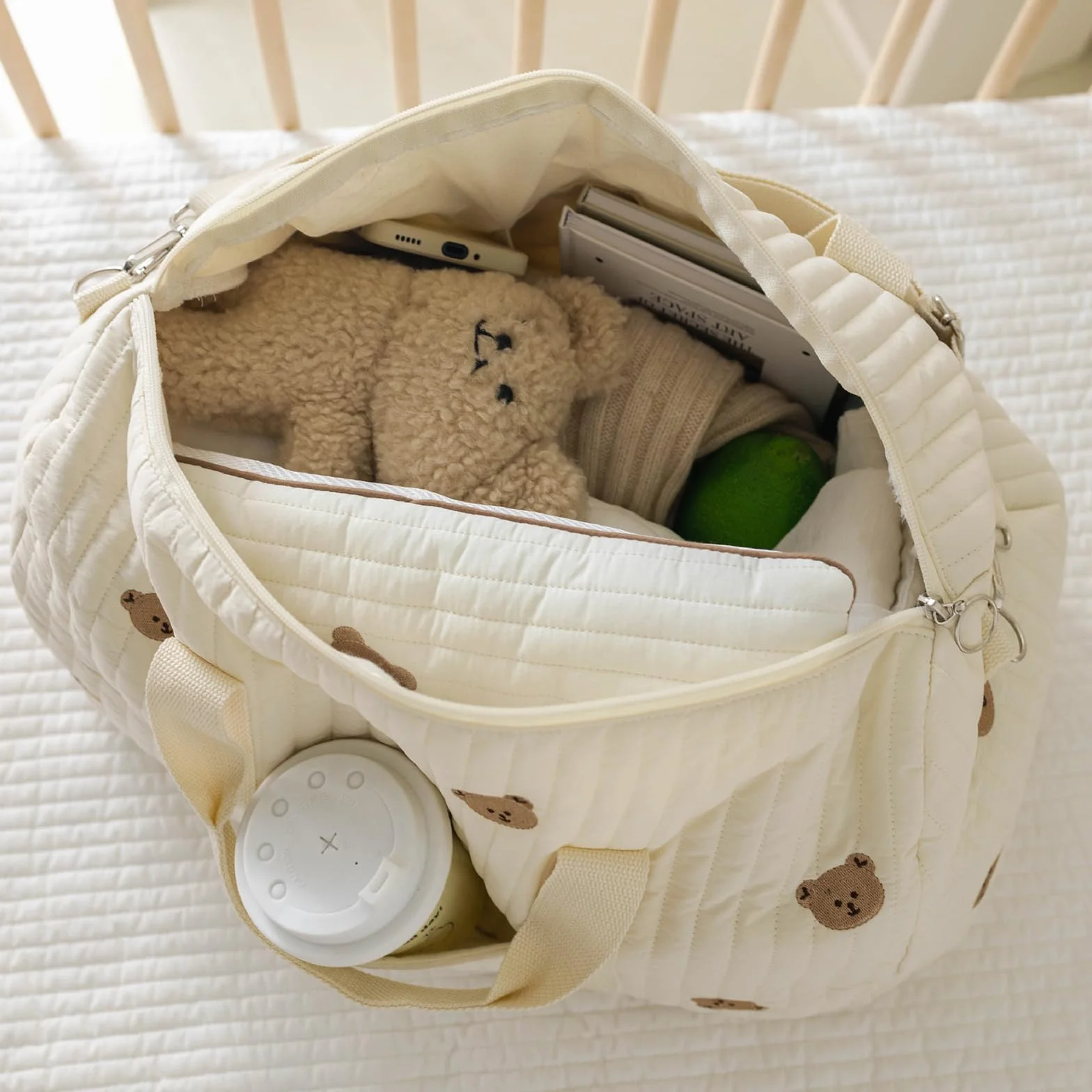 ito Duża mama szpital torba do porodu, torba do wózka dziecięcego 2-częściowy zestaw, zmiana noworodka, wielofunkcyjna torba na mamę, bawełniane ramię z haftem, poród w szpitalu, wózek, podróże i