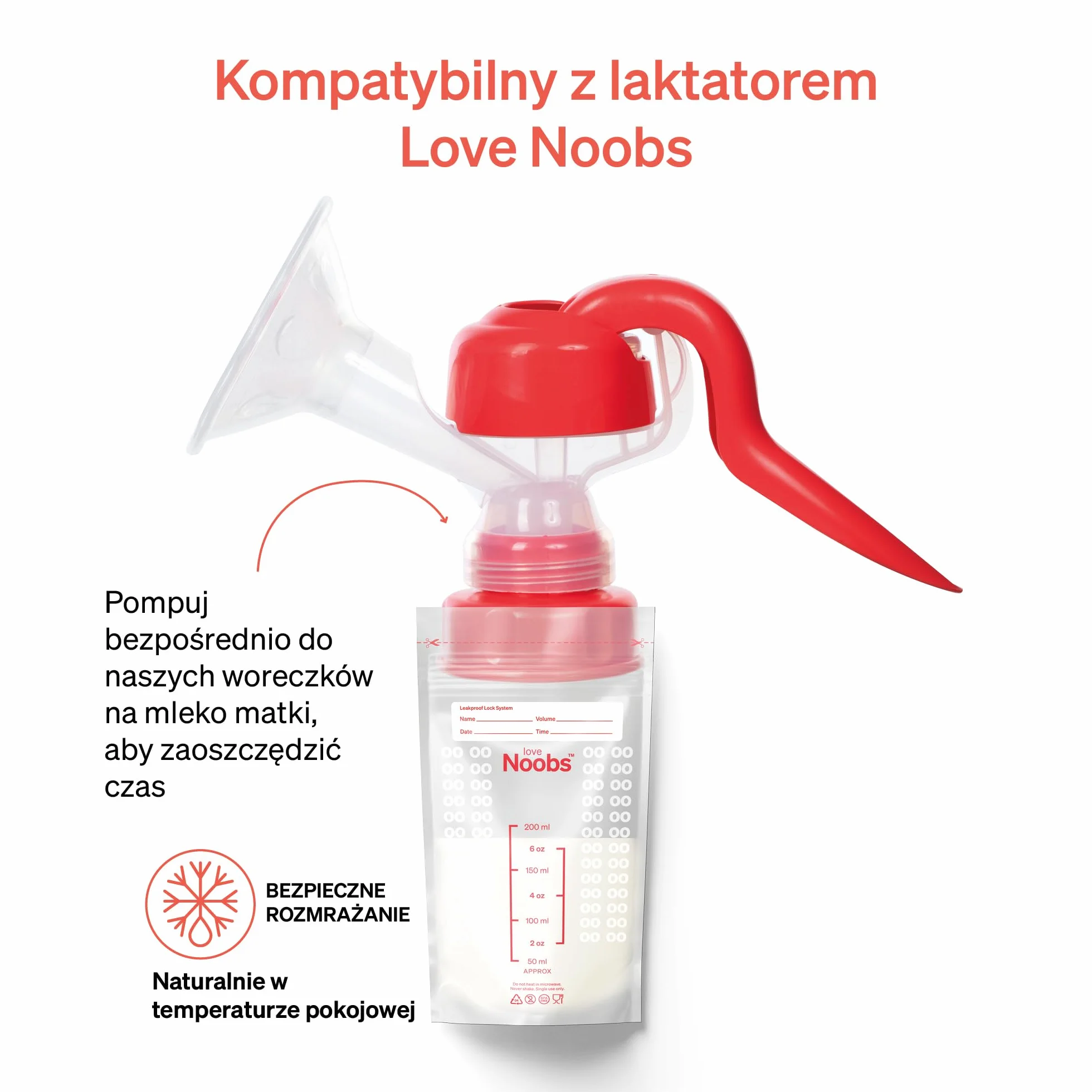 LoveNoobs™, Worki Na Mleko Matki, Łatwe W Użyciu, Do Zamrażania, Wstępnie Sterylizowane, 200 Sztuk – 200 ML, Woreczki Na Mleko Matki Do Karmienia Piersią