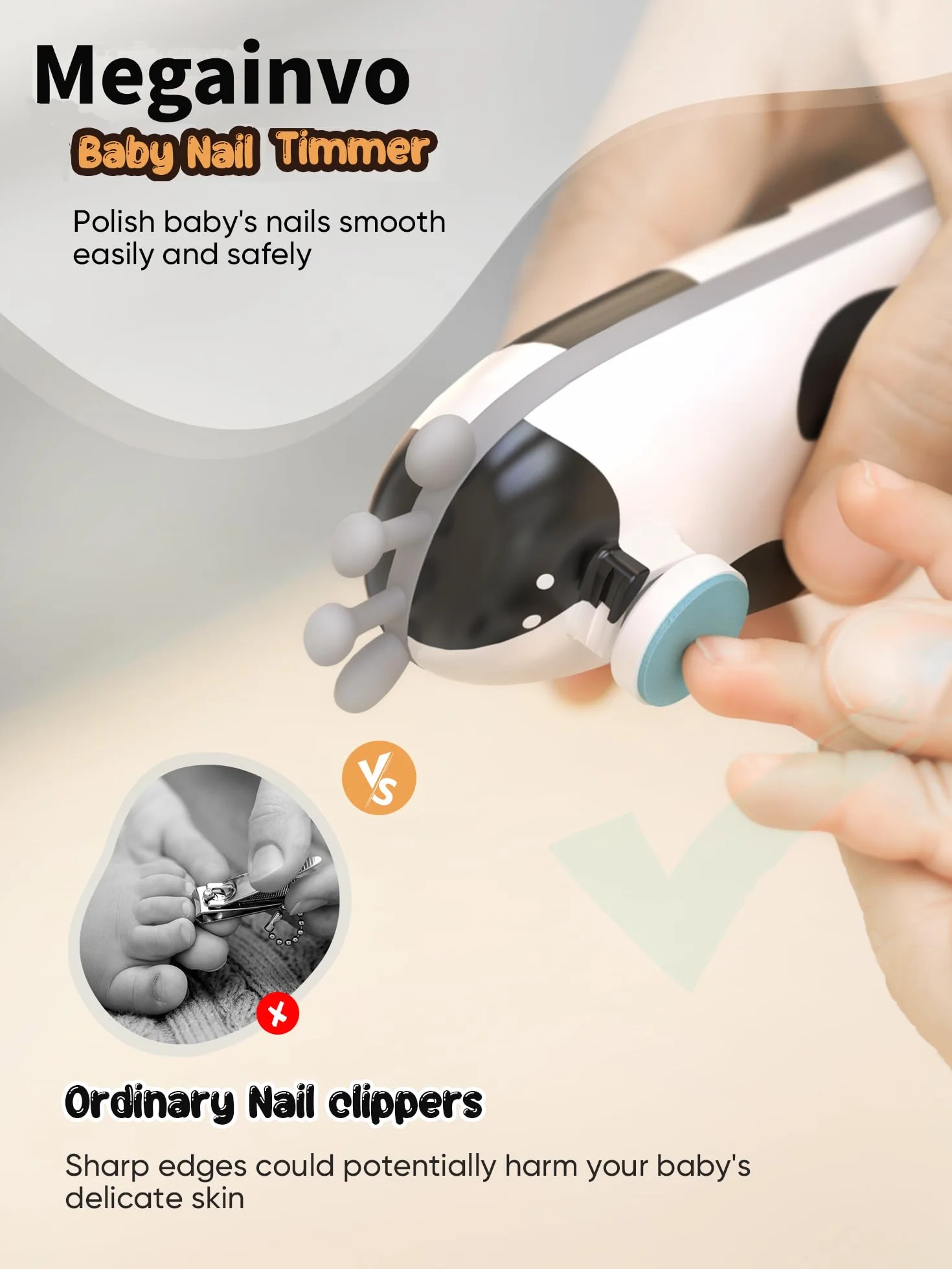 Megainvo Elektryczny pilnik do paznokci dla niemowląt, elektryczny trymer do paznokci dla niemowląt, zestaw do manicure dla noworodków, noworodków