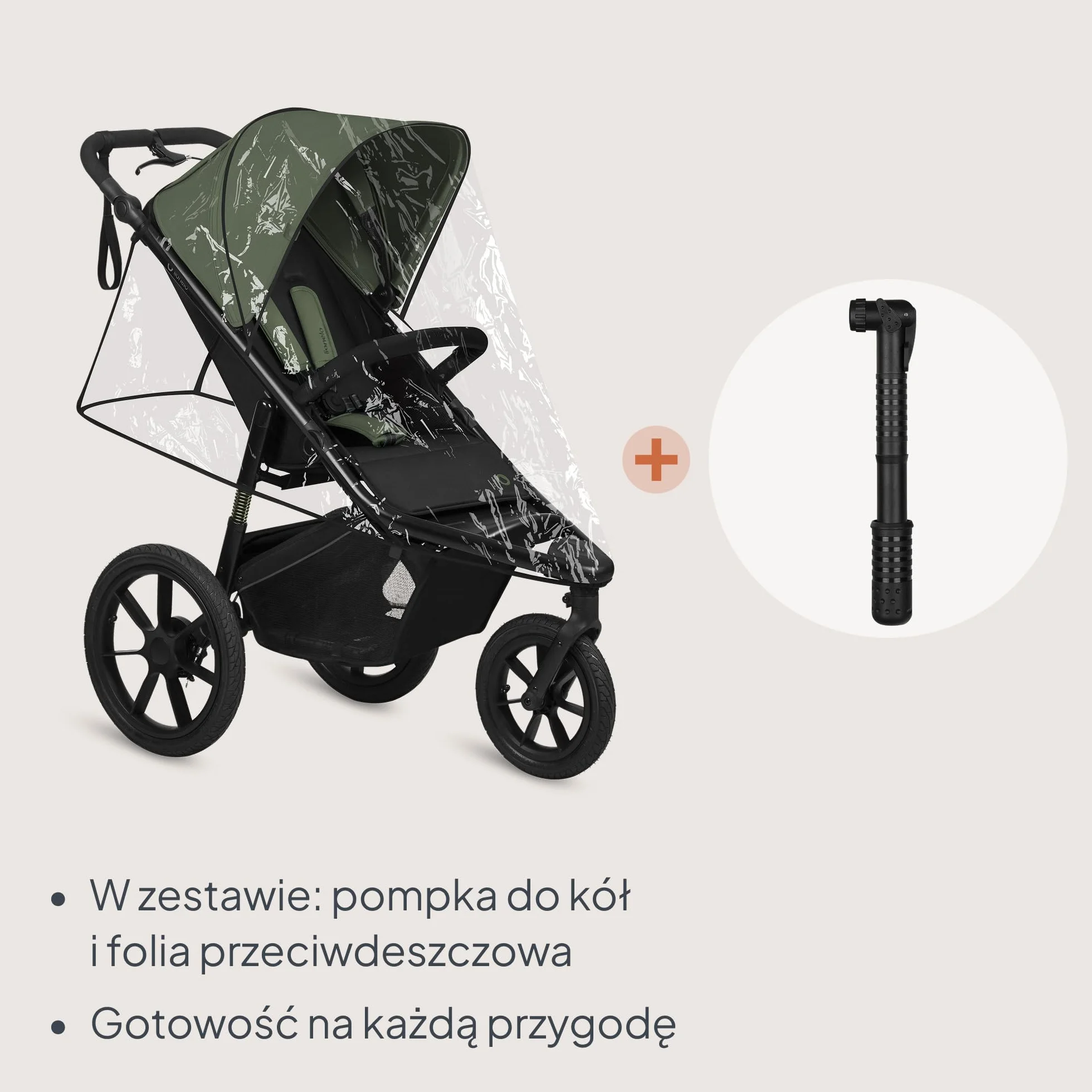 LIONELO AZURA Wózek Dziecięcy do Joggingu od 6 miesięcy do 22 kg Trójkołowy Wózek do Biegania Regulacja Oparcia do Pozycji Leżącej Duże Pompowane Koła Pełna Amortyzacja Budka XXL (Zielony)