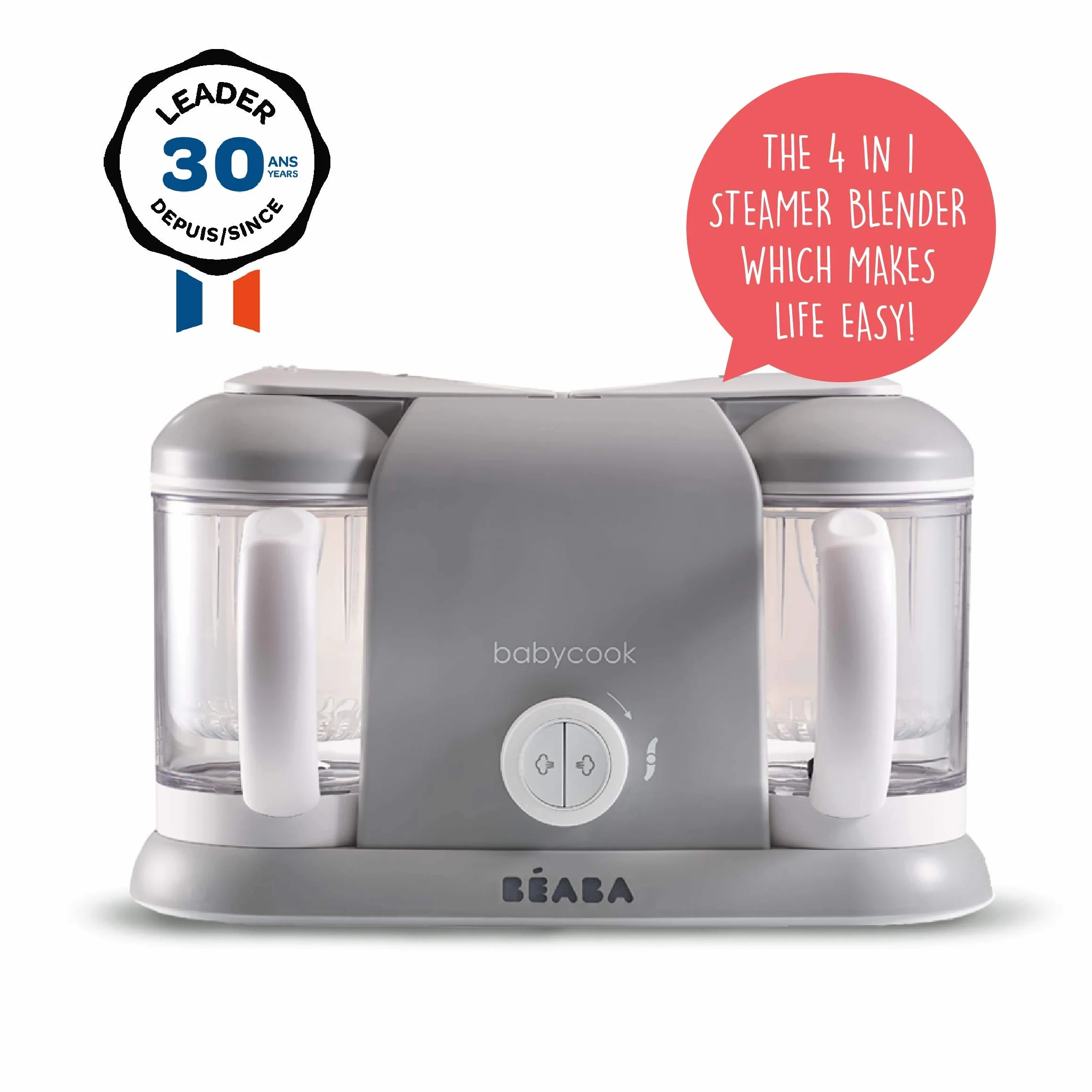 BÉABA - Babycook Duo - 4 w 1 urządzenie do przygotowywania posiłków dla niemowląt - łagodny parowar - szybkie gotowanie na parze w 15 minut - pojemność XXL: 2 x 200 ml - czarny