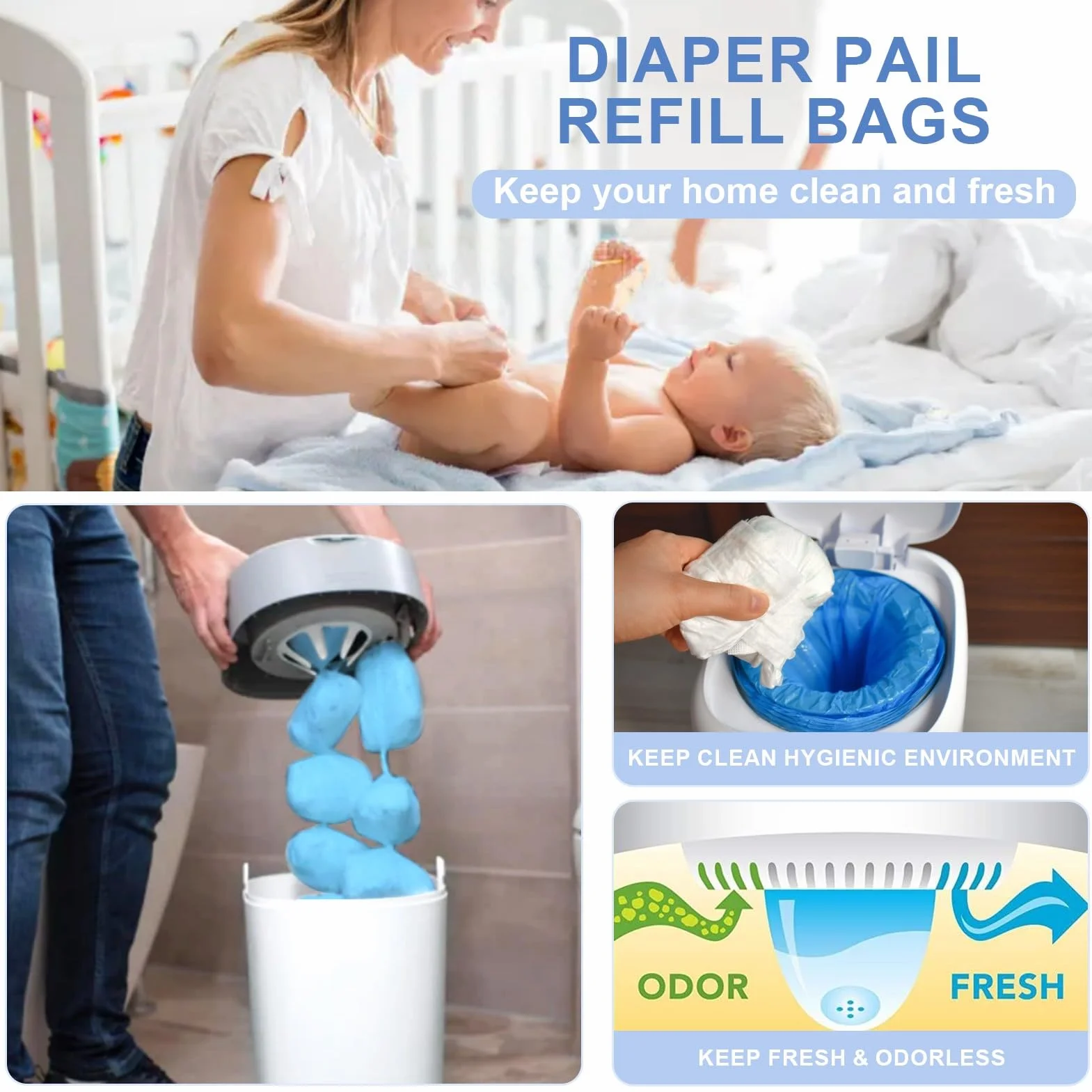 6,5 m opakowanie uzupełniające dla pieluszek, 6 sztuk, pogrubione, przedłużone, wkłady uzupełniające dla pieluszek, kompatybilne z Tommee Tippee, Foppapedretti, LitterLocker itp. Wszystkie
