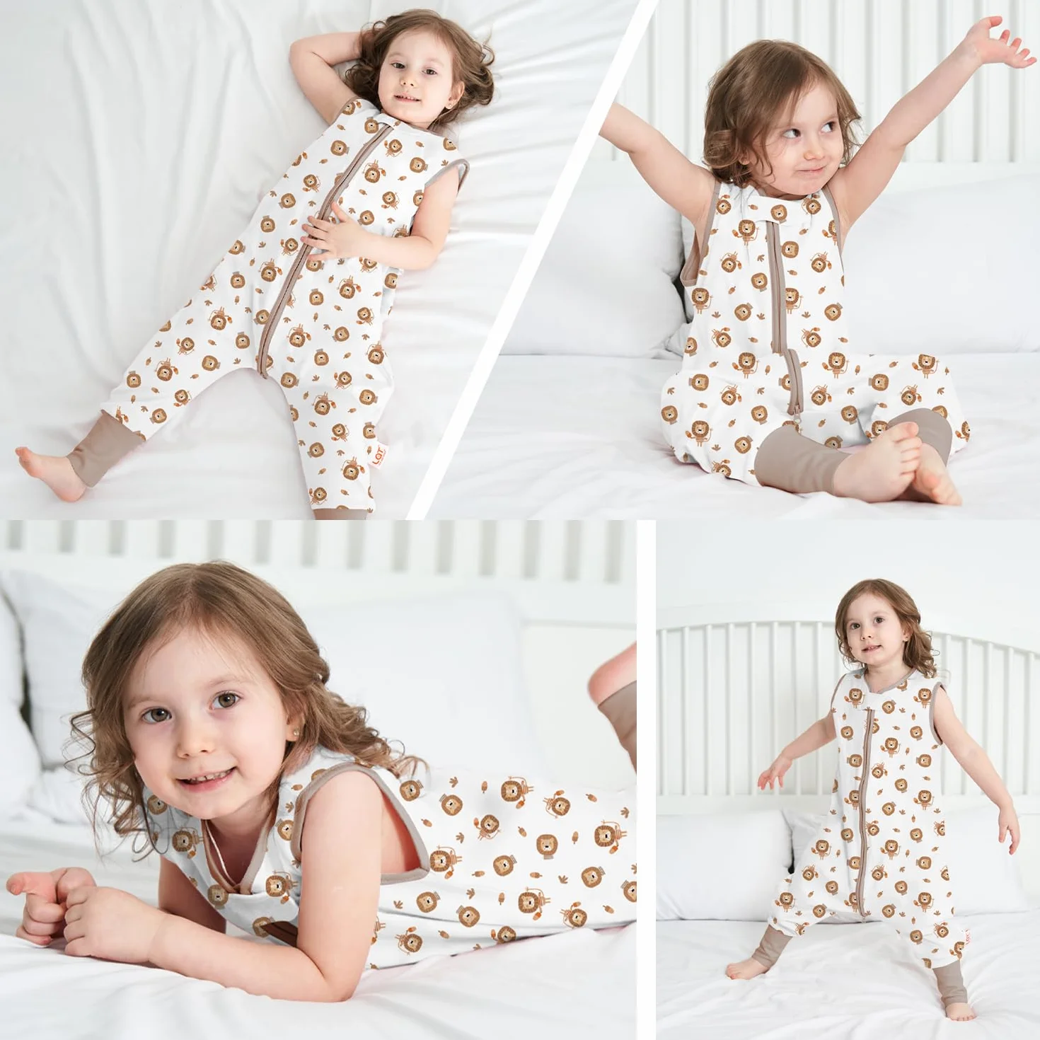 Miracle Baby Śpiwór letni z nogami, 0,5 tog, 100% bawełna, dla chłopców i dziewcząt (biały - lew, M/1-2T)