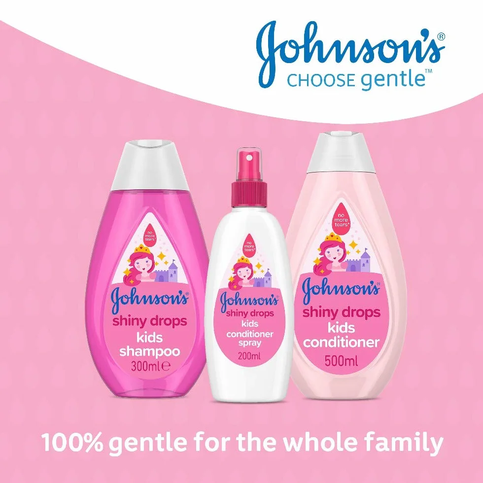 Johnson's Shiny Drops Odżywka w sprayu dla dzieci 200 ml - Zaprojektowana, aby stymulować naturalny połysk włosów - zrównoważone pH dla delikatnej skóry