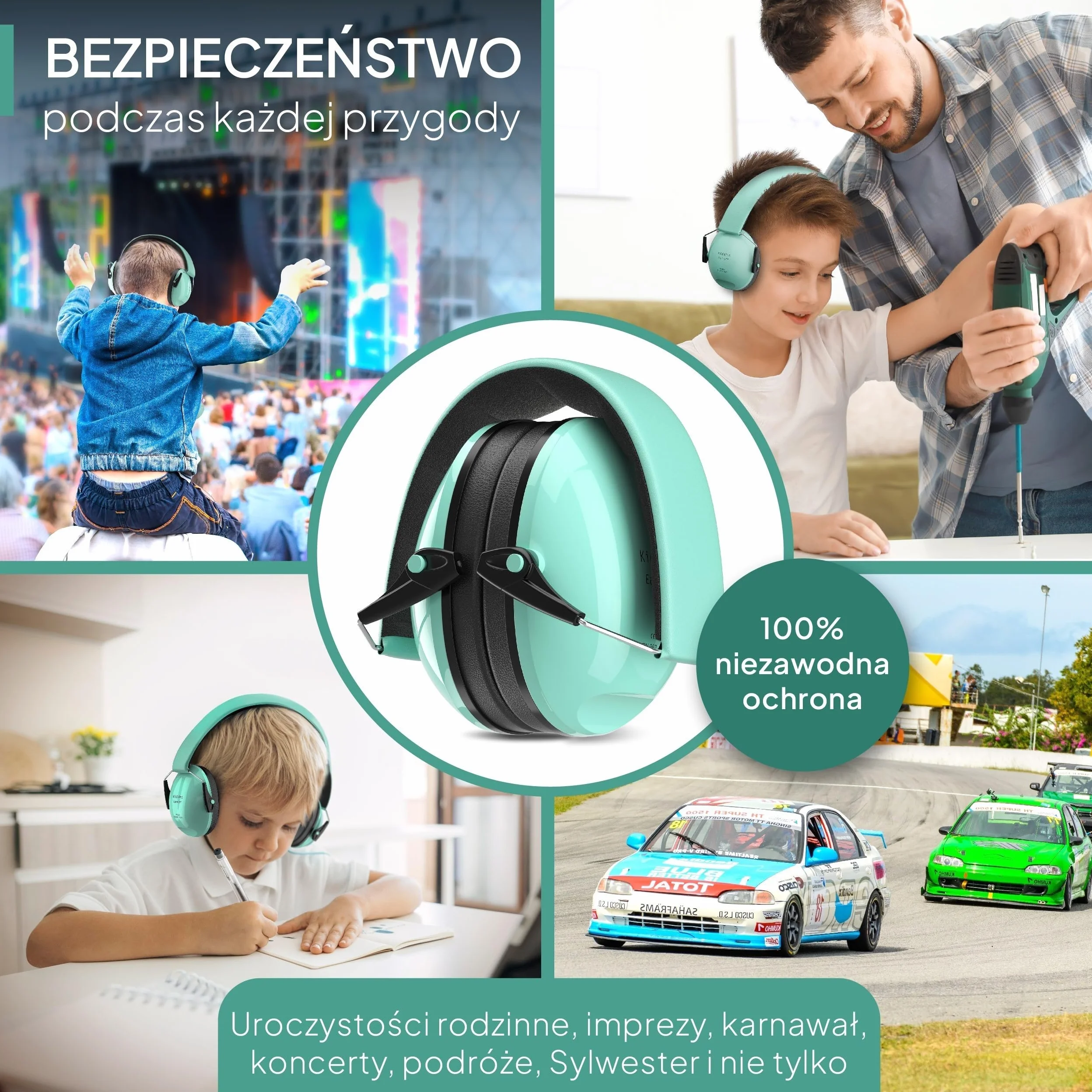 Senner ® KidsPro | Ochrona słuchu dla dzieci - Nauszniki z wysokim SNR 28 dB - do 12 lat - Regulowane - Ochronniki słuchu dla dzieci - Turkusowe