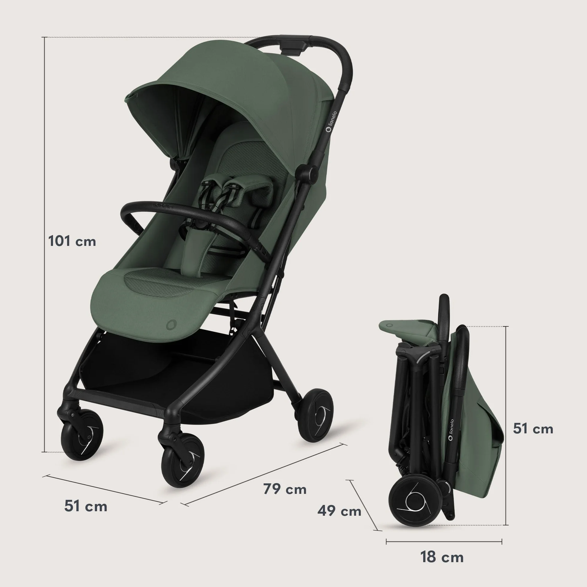 Lionelo Sia wózek podróżny ultralekki i ultra kompaktowy, składany, 5,9 kg, do 22 kg, od 6 miesięcy do 4 lat, pozycja leżąca, zawieszenie, osłona UPF50+, moskitiera, kosz na zakupy 3 kg, uchwyt na
