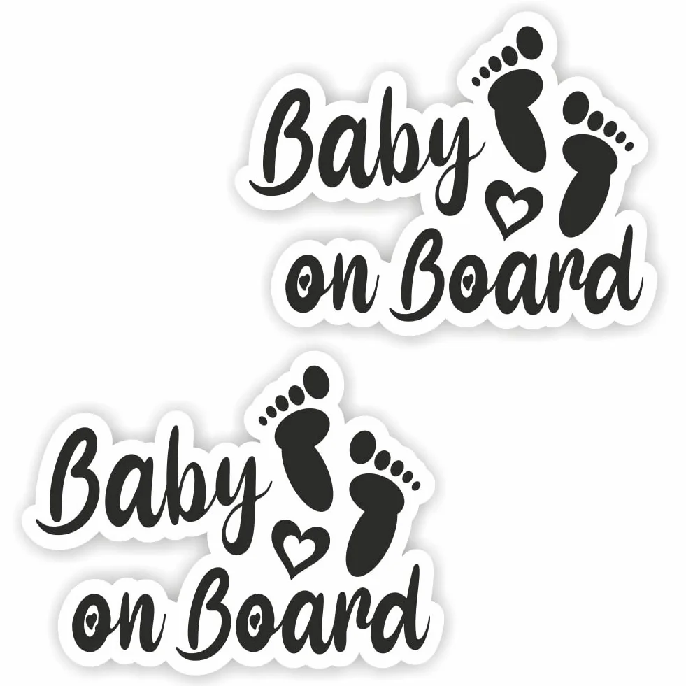2 x naklejka na deskę z napisem "Baby on Board", 12 x 9 cm, na pokładzie samochodu, zabawna, słodka, 3 odciski stóp, tuning Decal