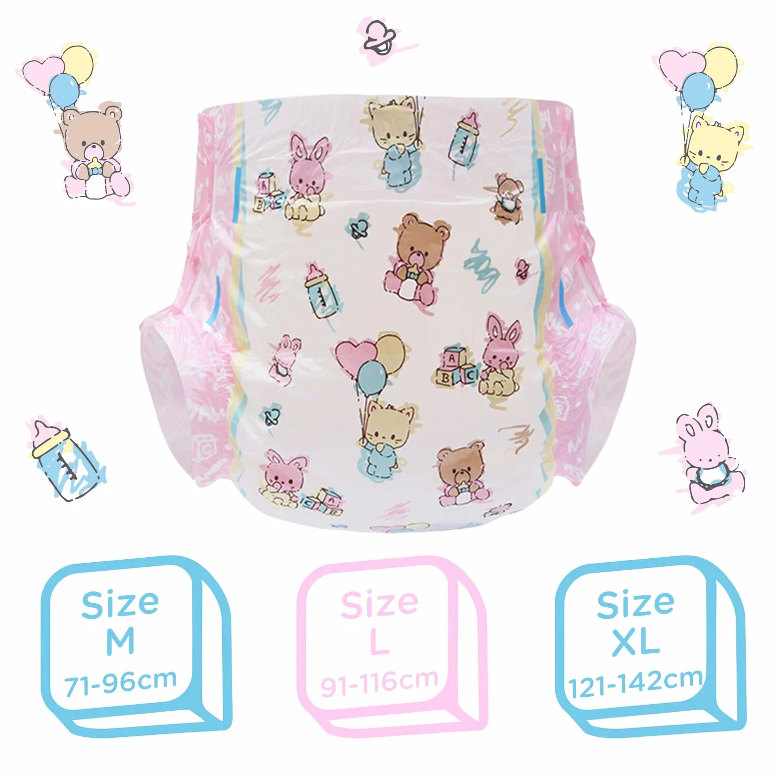 LittleForBig Drukowane Briefy pieluchy dla dorosłych Dorośli Baby miłośnik pieluszek ABDL 2 sztuki-Baby Cuties M