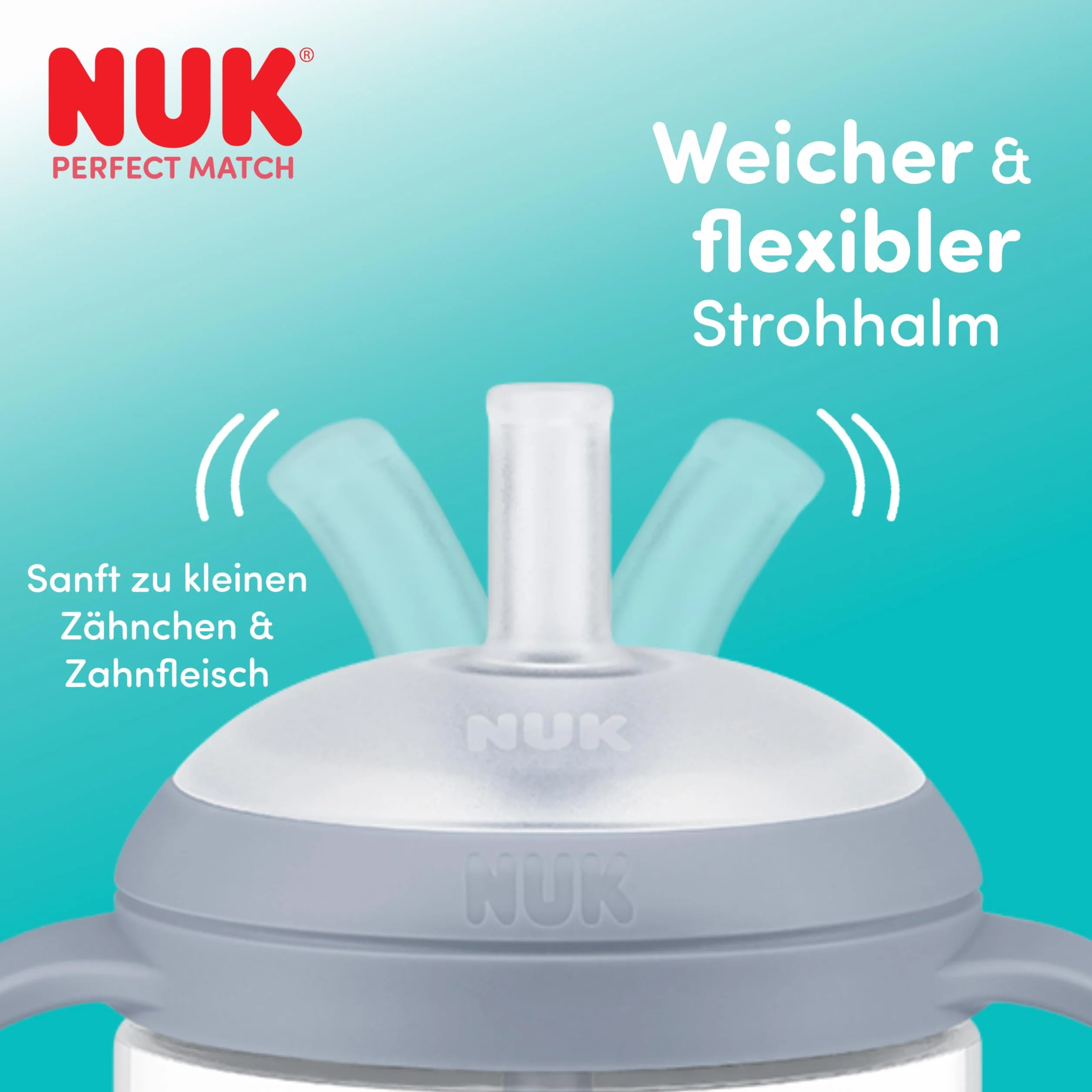 NUK Perfect Match Learner Butelka ze słomką | 8+ miesięcy | 150 ml | Nieprzeciekająca kubek ze słomką dla niemowląt | Antypoślizgowe uchwyty | Pingwin | 1 sztuka