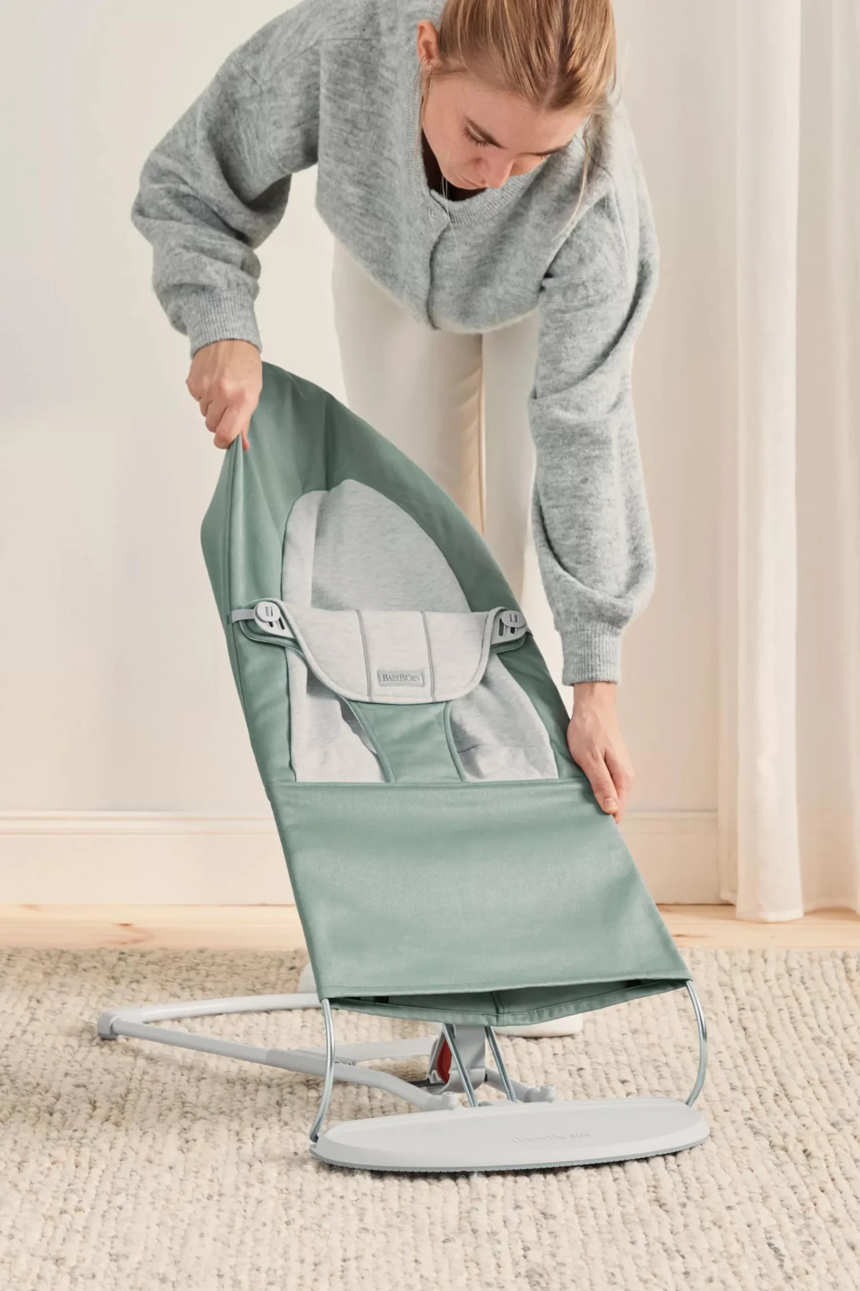 BabyBjörn Huśtawka dziecięca Balance Soft,tkana/Jersey, szaro-zielony/szary