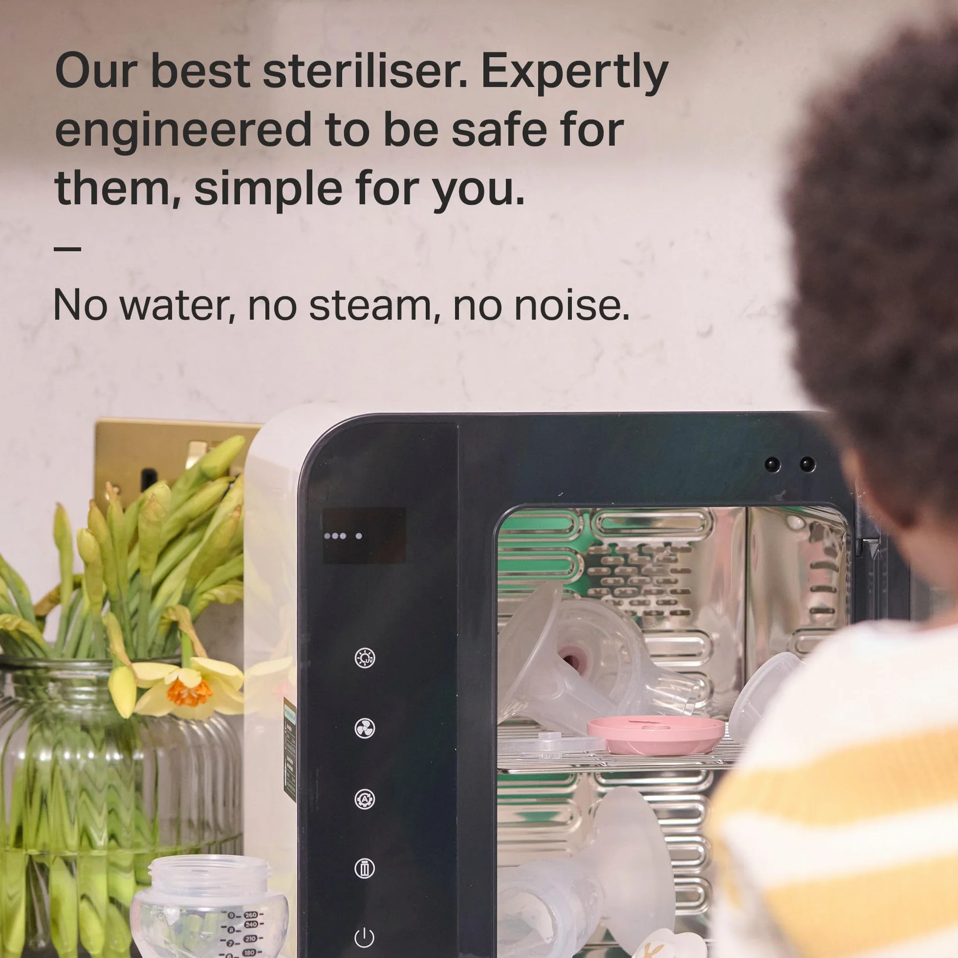 Tommee Tippee UV 3-in-1 Steriliser and Dryer for Baby Bottles and Accessories, Kills 99.9% of Bacteria and Viruses*, Steam and Water Free, White