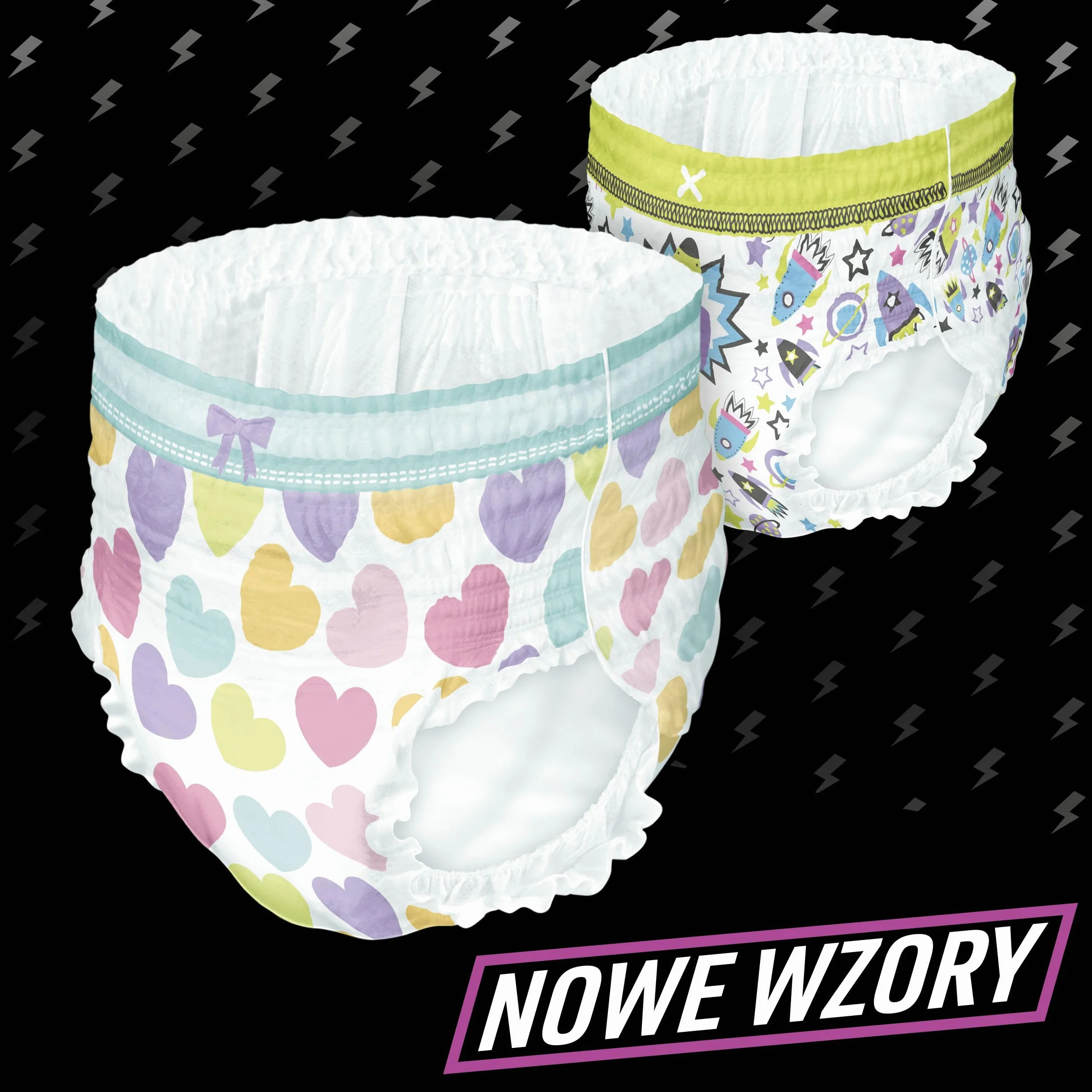 Ninjamas Statki kosmiczna chłonna bielizna na noc, 60 pary pieluchomajtek, 7 lata, 17kg-30kg, ochrona przed przeciekaniem przez całą noc