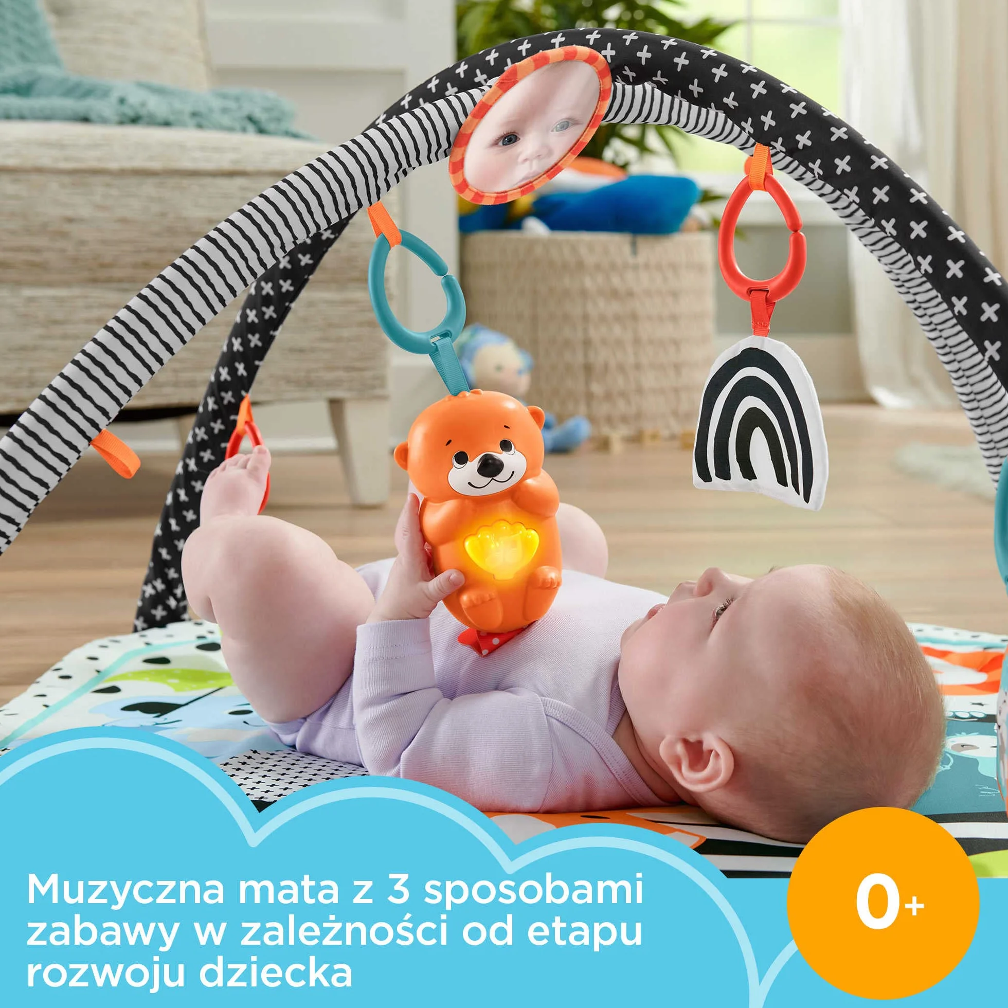 Fisher-Price Muzyczna mata edukacyjna 3 w 1 „Rośnij ze mną” ze światełkami i dźwiękami oraz do sensorycznej zabawy na pleckach i brzuszku, HPF39