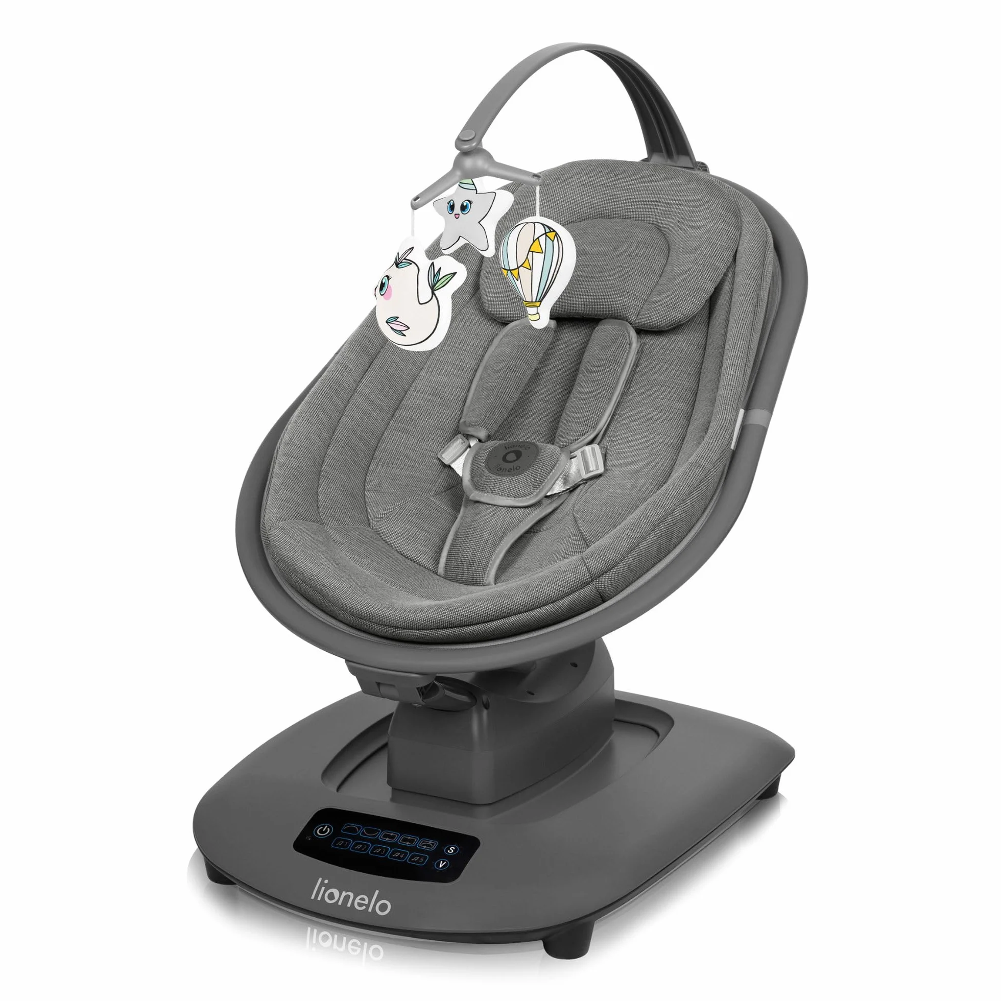 LIONELO BLOSSOM Elektryczny Bujaczek Niemowlęcy do 9 kg Leżaczek dla Dzieci Regulacja Oparcia Naturalne Kołysanie 5 Prędkości Ergonomiczne Siedzisko Bluetooth Pilot, 5 Melodii