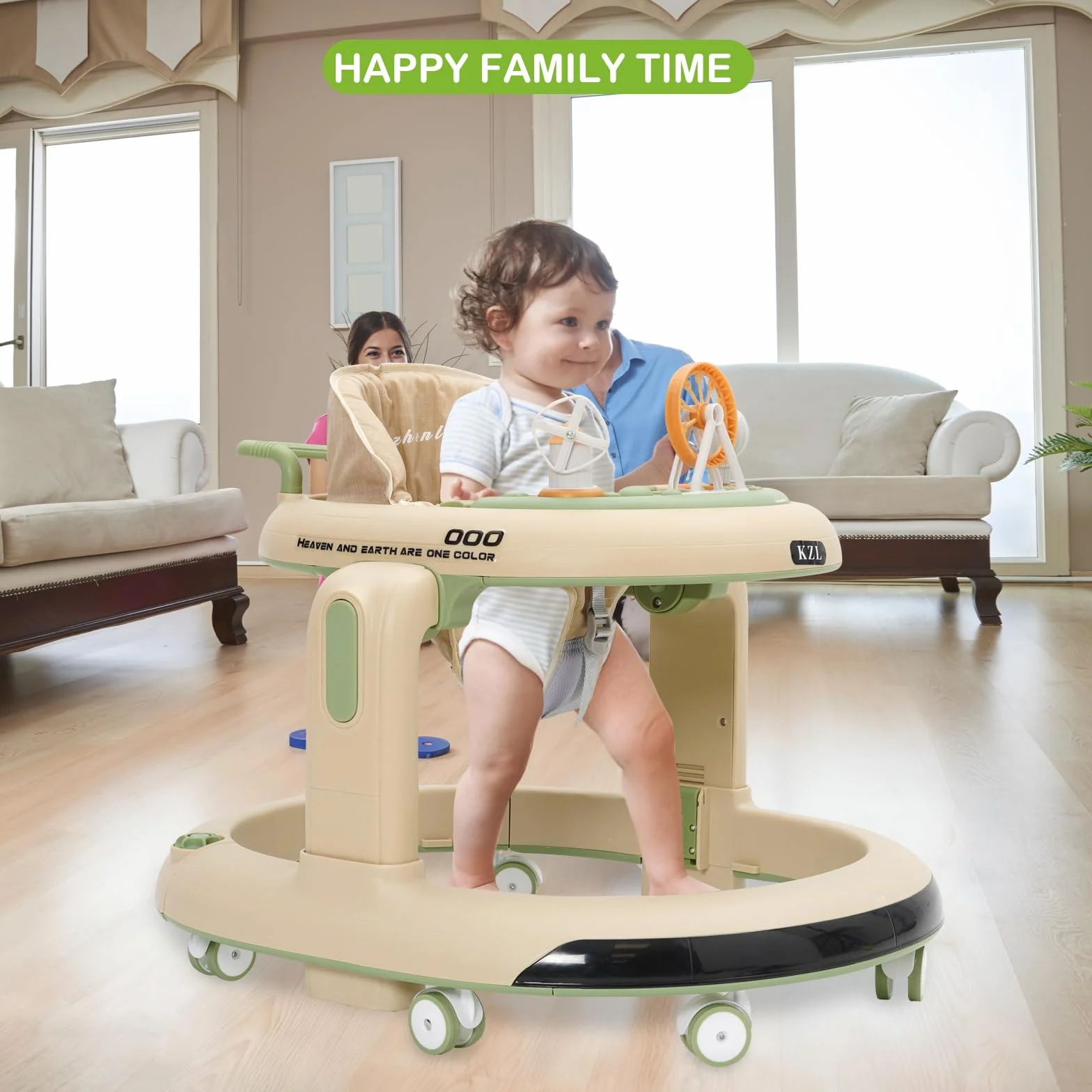Pomoc w nauce chodzenia dla niemowląt, 3 w 1 Baby Walker z regulacją wysokości, bezpieczny wózek do nauki chodzenia z cichymi kołami 360°, wyjmowana taca do jedzenia, światło i centrum zabaw od 9 do