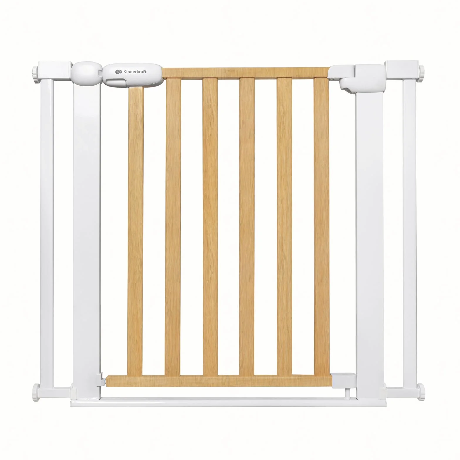 Kinderkraft LOCK&GO, Bramka Zabezpieczająca, Bramka na Schody, Dla Dzieci, otwierana 90 stopni, szeroka, regulowana, 75 do 103 cm, Mechanizm Dociskowy, Drewniana