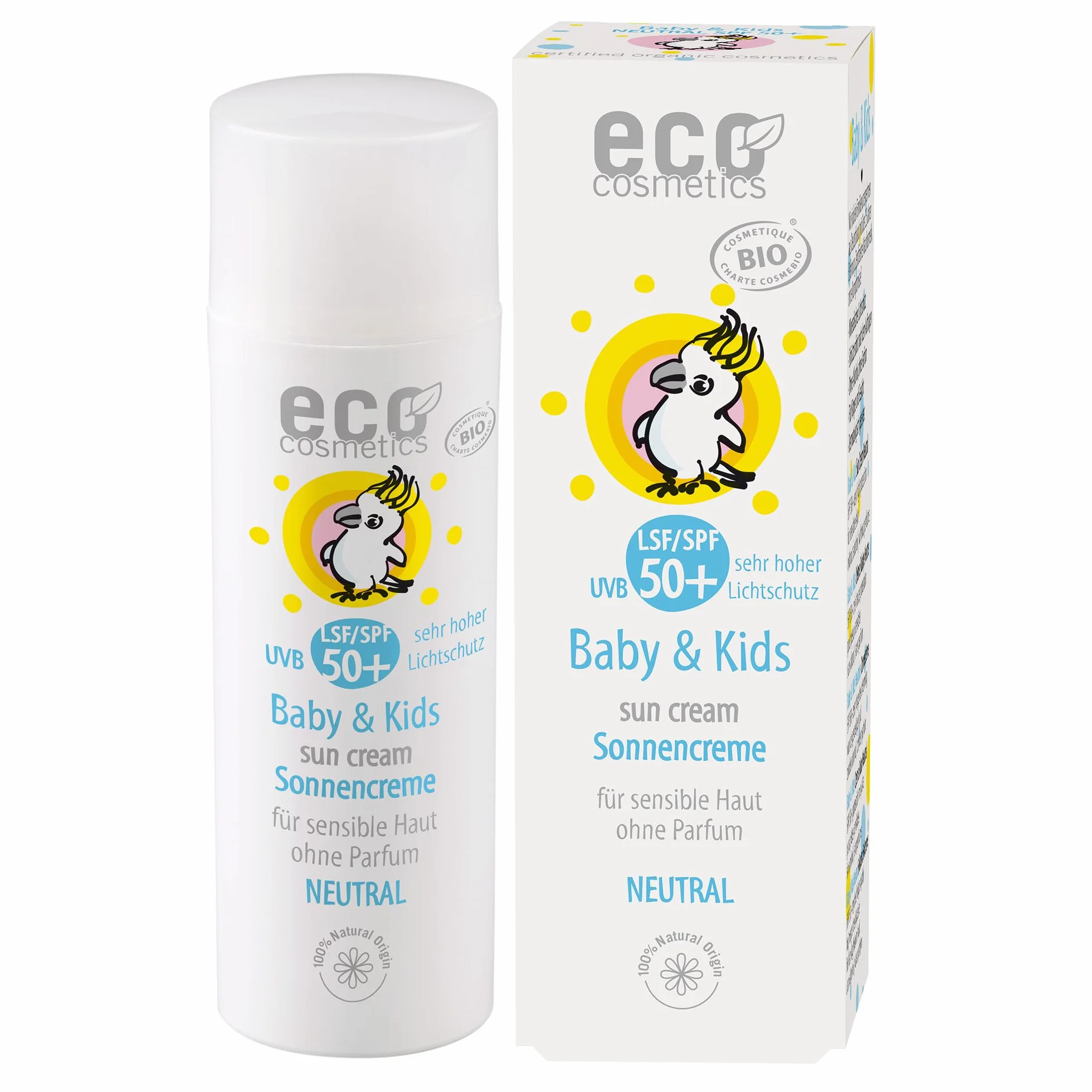 eco cosmetics Krem przeciwsłoneczny dla niemowląt LSF50+, neutralny, wodoodporny, wegański, bez mikroplastiku, naturalny kosmetyk do twarzy i ciała, 1 x 50 ml