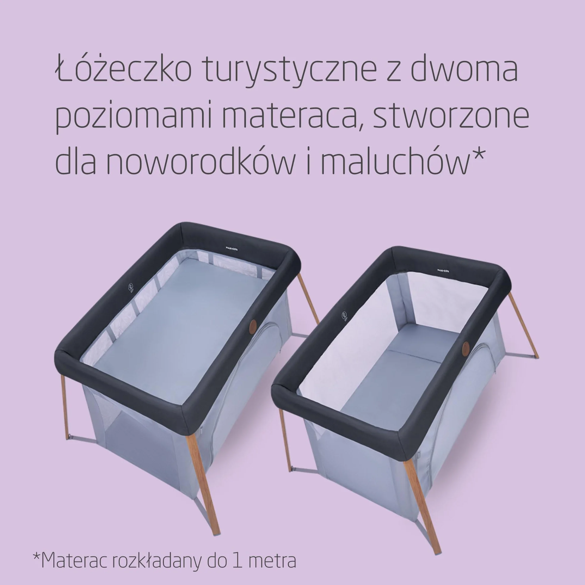 Maxi-Cosi Iris2, Łóżeczko Turystyczne dla Dziecka 2 w 1, 0-3 Lat, 0-15 kg, Kompaktowe Łóżeczko, 2 Poziomy, Boczne Wejście, Składane i Lekkie, Rozkładany Materac, Eco Care, Essential Graphite