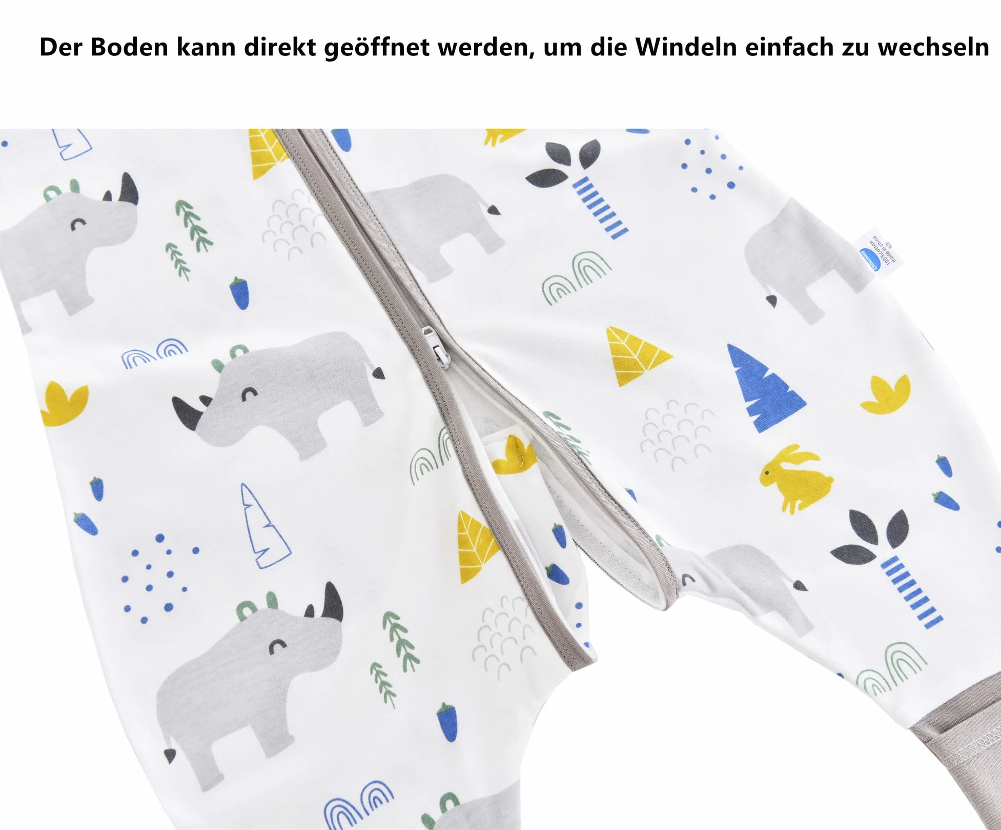 Chilsuessy Śpiwór letni dla niemowląt z nogawkami, 0,5 Tog, śpiwór dla małych dzieci, niewatowany, 100% bawełna, śpioszki do spania dla chłopców i dziewczynek, słodki nosorożec, 80 cm, wzrost dziecka 90-100 cm