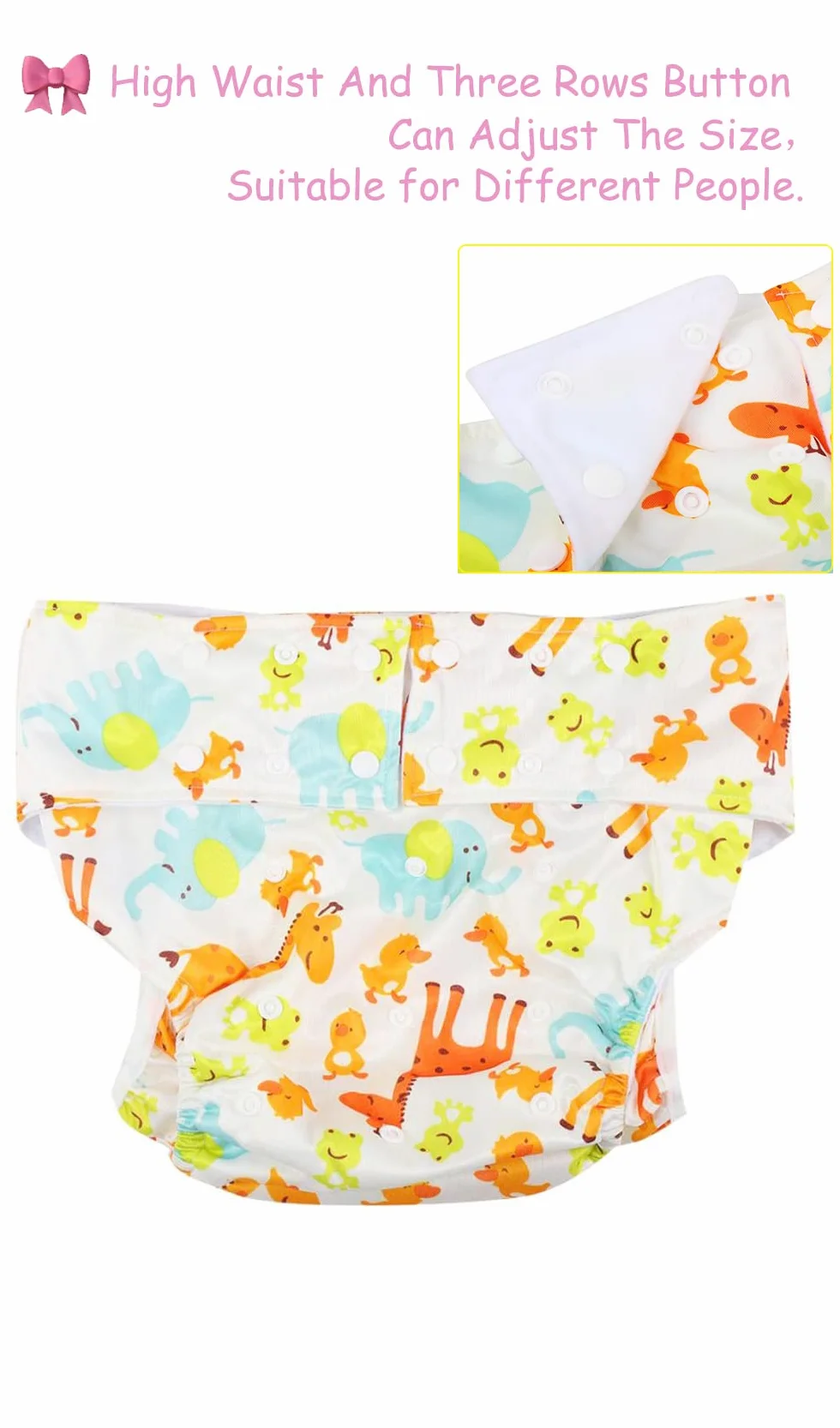 CutiePlusU Pieluchy materiałowe dla dorosłych, nadaje się do prania, regulowana, wielokrotnego użytku, oddychająca, zabezpieczona przed wyciekiem, Giraffe, L
