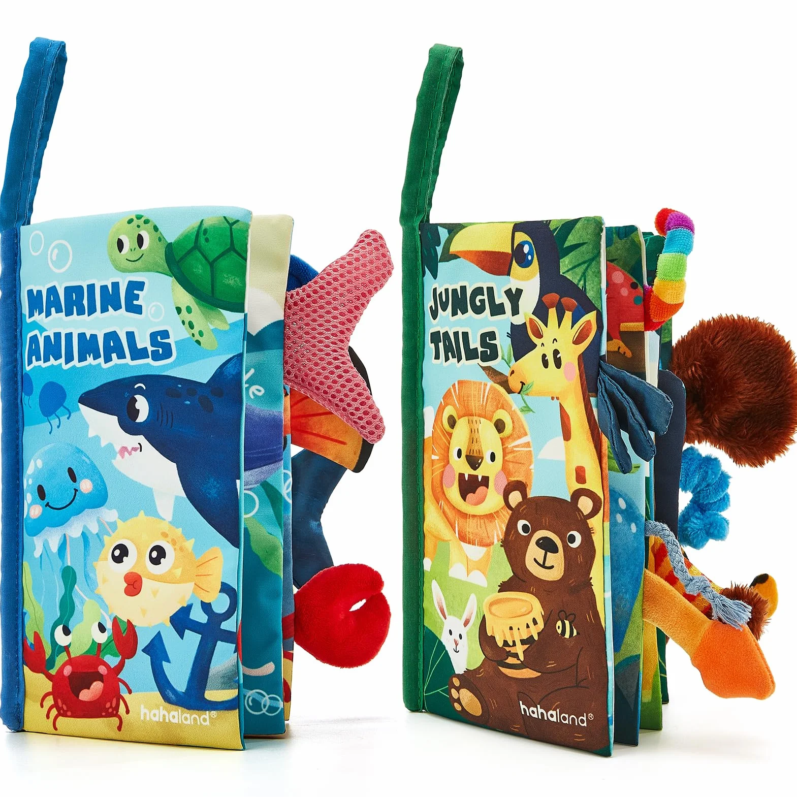 hahaland 2 Pcs Baby Books Toys 0-6 Months Touch Feel Activity Soft Book with Squeaker, Crinkle Paper Baby Essentials for Newborn Sensory Toys 0 3 6 12 Months 1 Year olds Baby Boy Girls Gifts