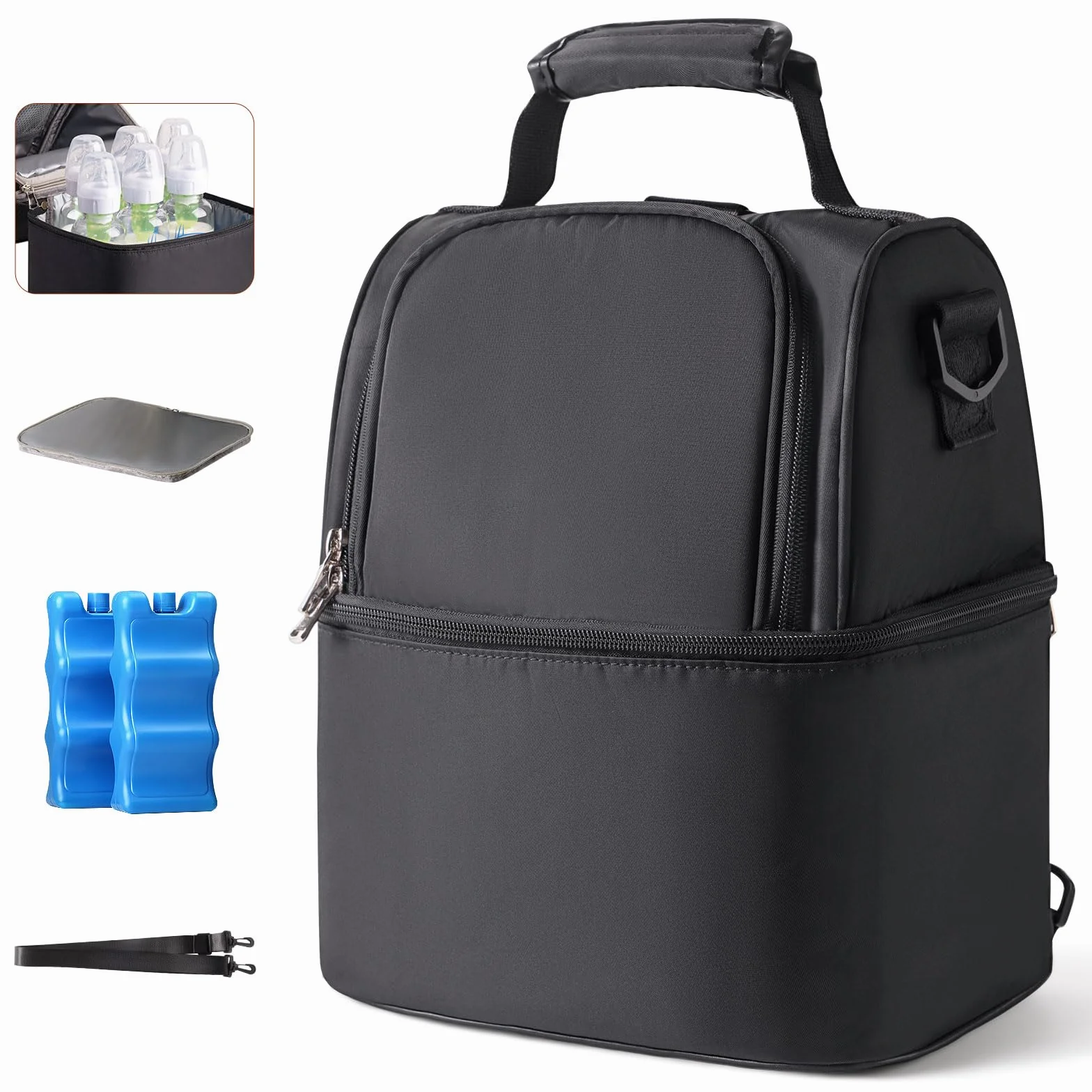 NCVI Torba chłodząca do mleka matki z opakowaniem na lód, Czarny, 3 Piece Set, Nowoczesny