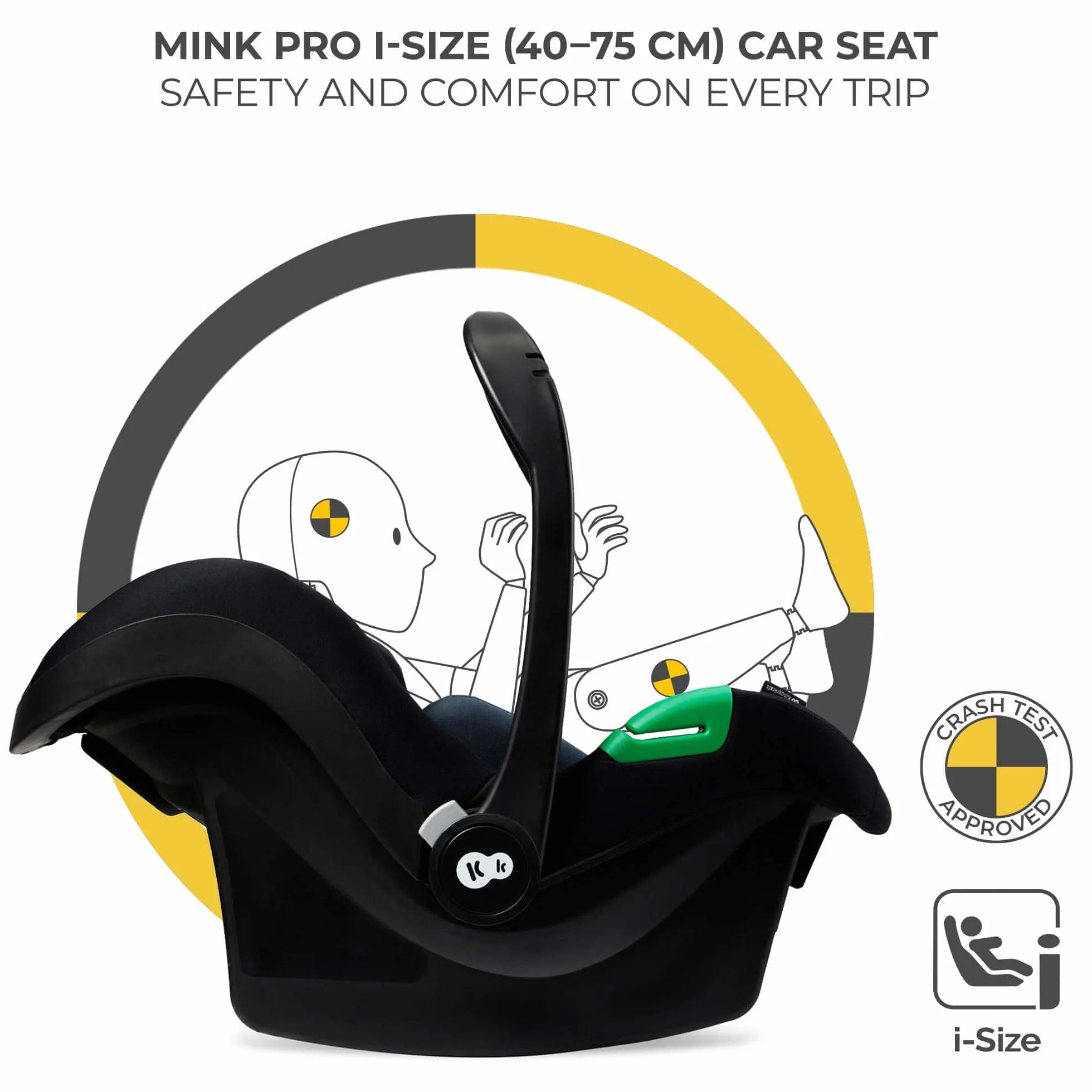 Kinderkraft MOOV 2 3 w 1 fotelik samochodowy, Mink PRO I-Size, system podróżny, wózek dziecięcy, krzesło spacerowe, składane, dla noworodka, od urodzenia do 3 lat, Czarny