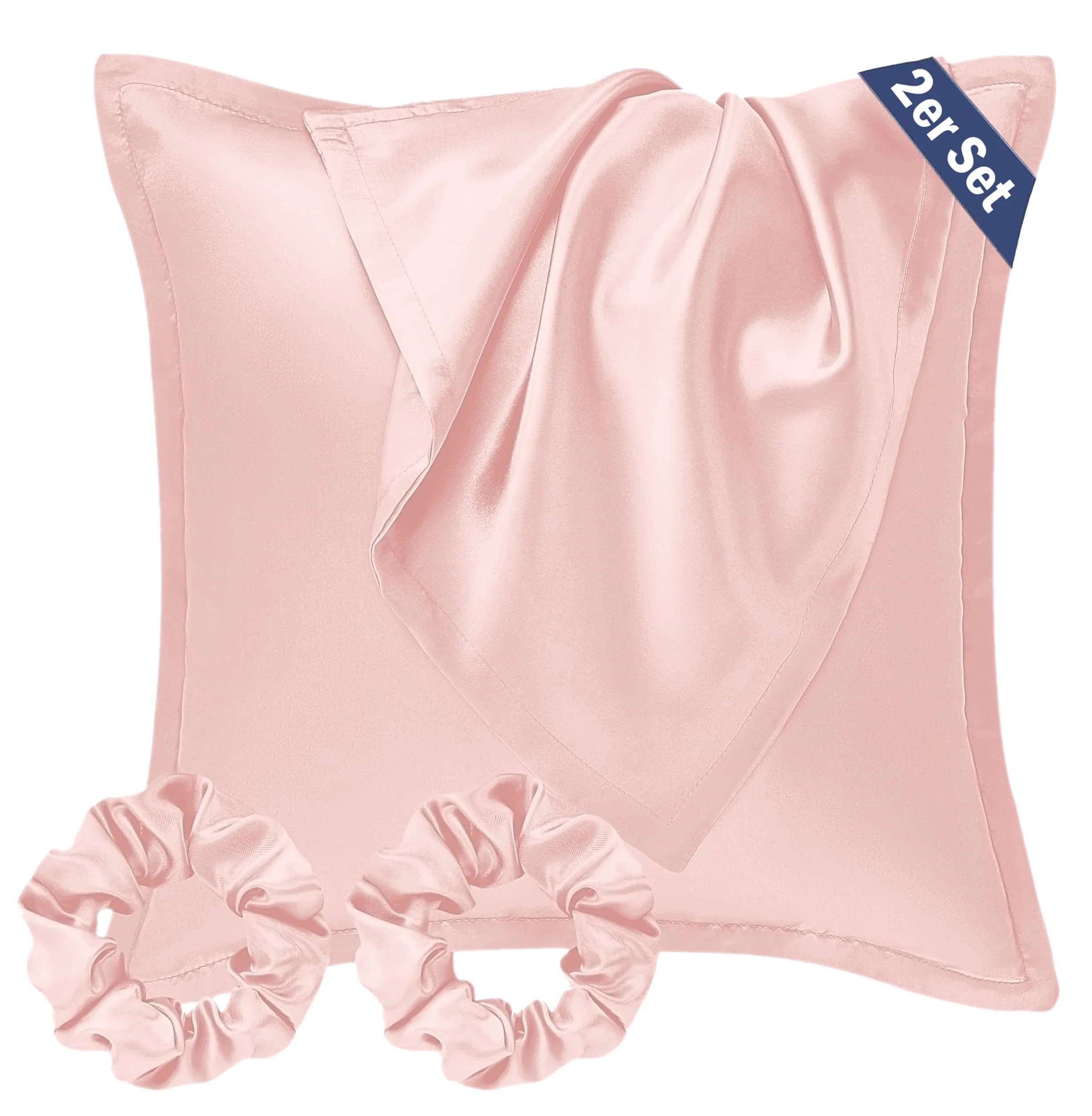 Zestaw 4w1: 2x Satynowa Poszewka 40x40cm + 2x Opaska | Certyfikat OEKO-TEX® | Miękki i Błyszczący Jak Jedwab | Ochrona Włosów | Pranie Maszynowe Koralowy