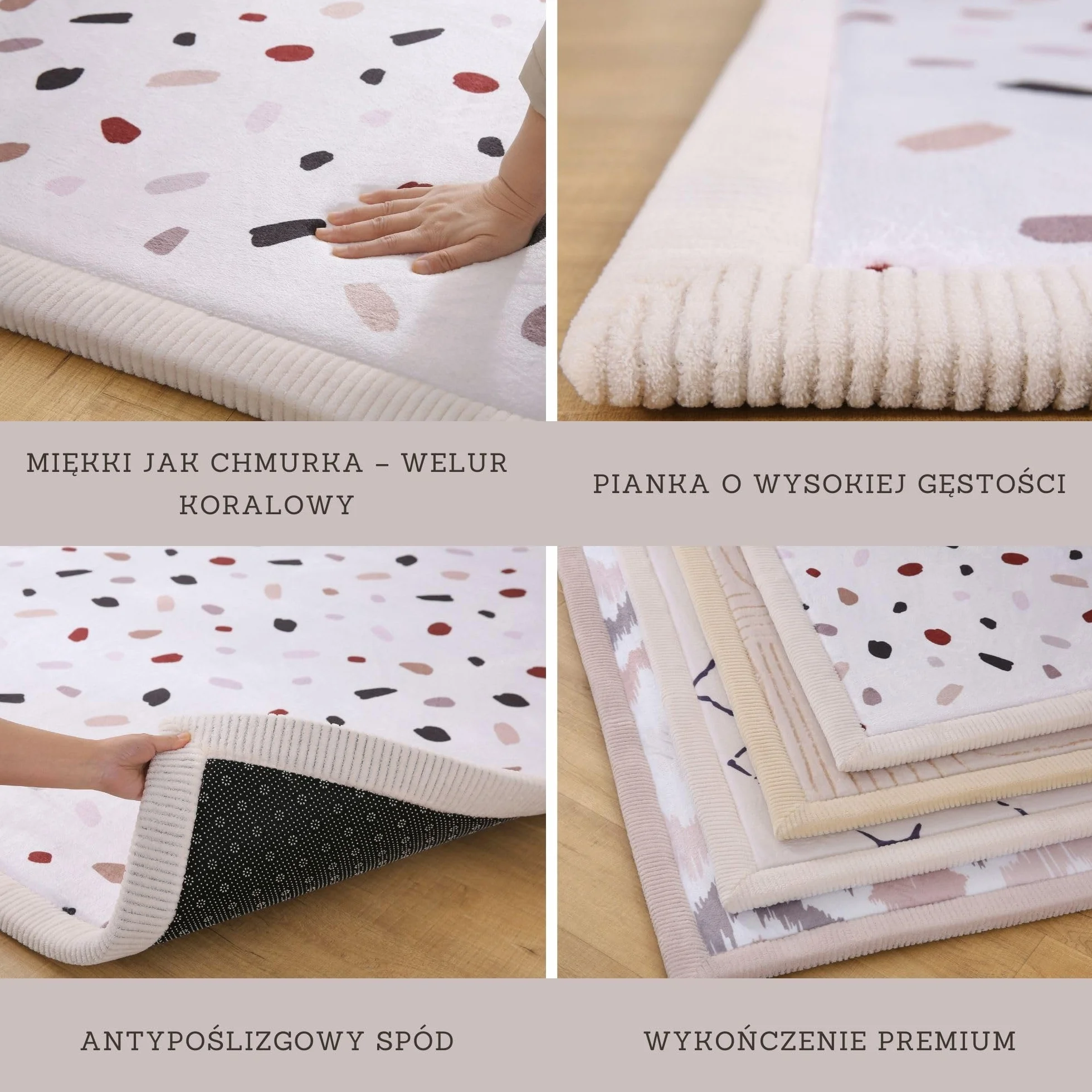 Stylowa koralowa aksamitna mata do zabawy dla niemowląt na podłogę 150 cm x 200 cm, konfetti – miękki dywan z pianki z pamięcią kształtu o wysokiej gęstości, dywan dla dzieci z antypoślizgowym spodem