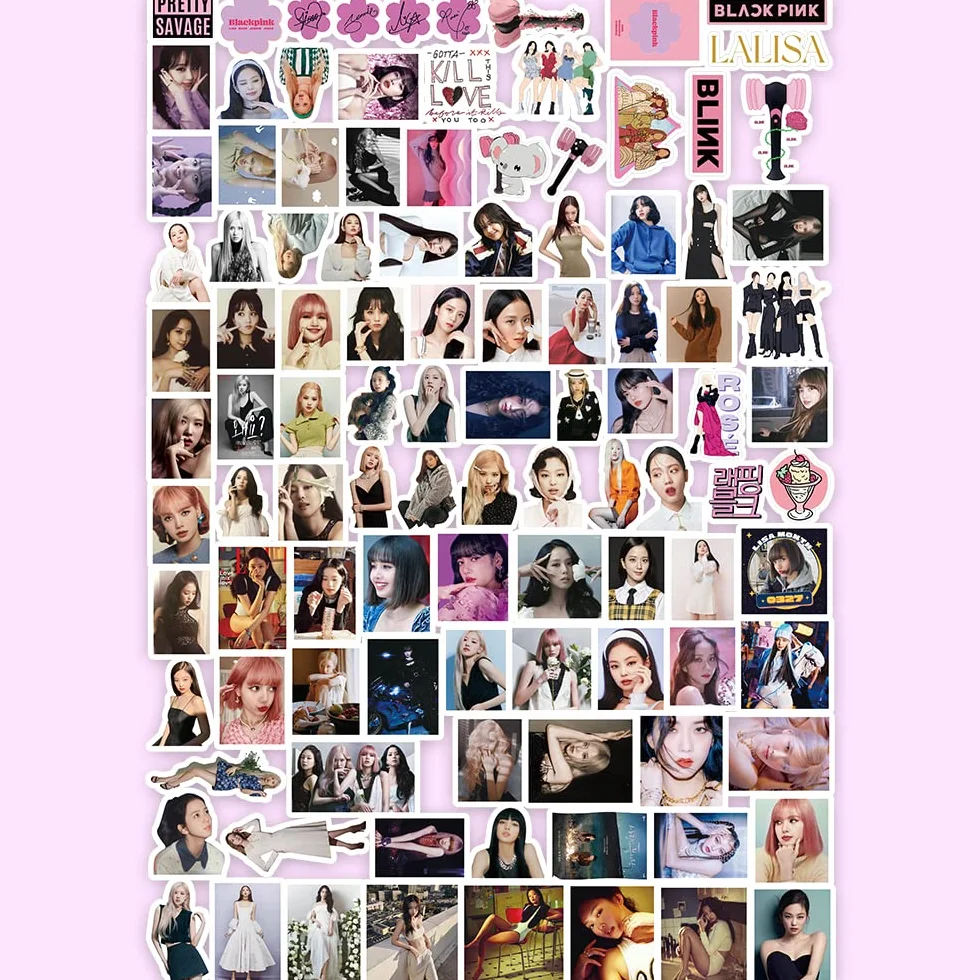 ZPPLD Blackpink zestaw upominkowy dla fanów, czarny róż, zestaw upominkowy dla fanów, czarno-różowe poszewki na poduszkę, czarne naklejki