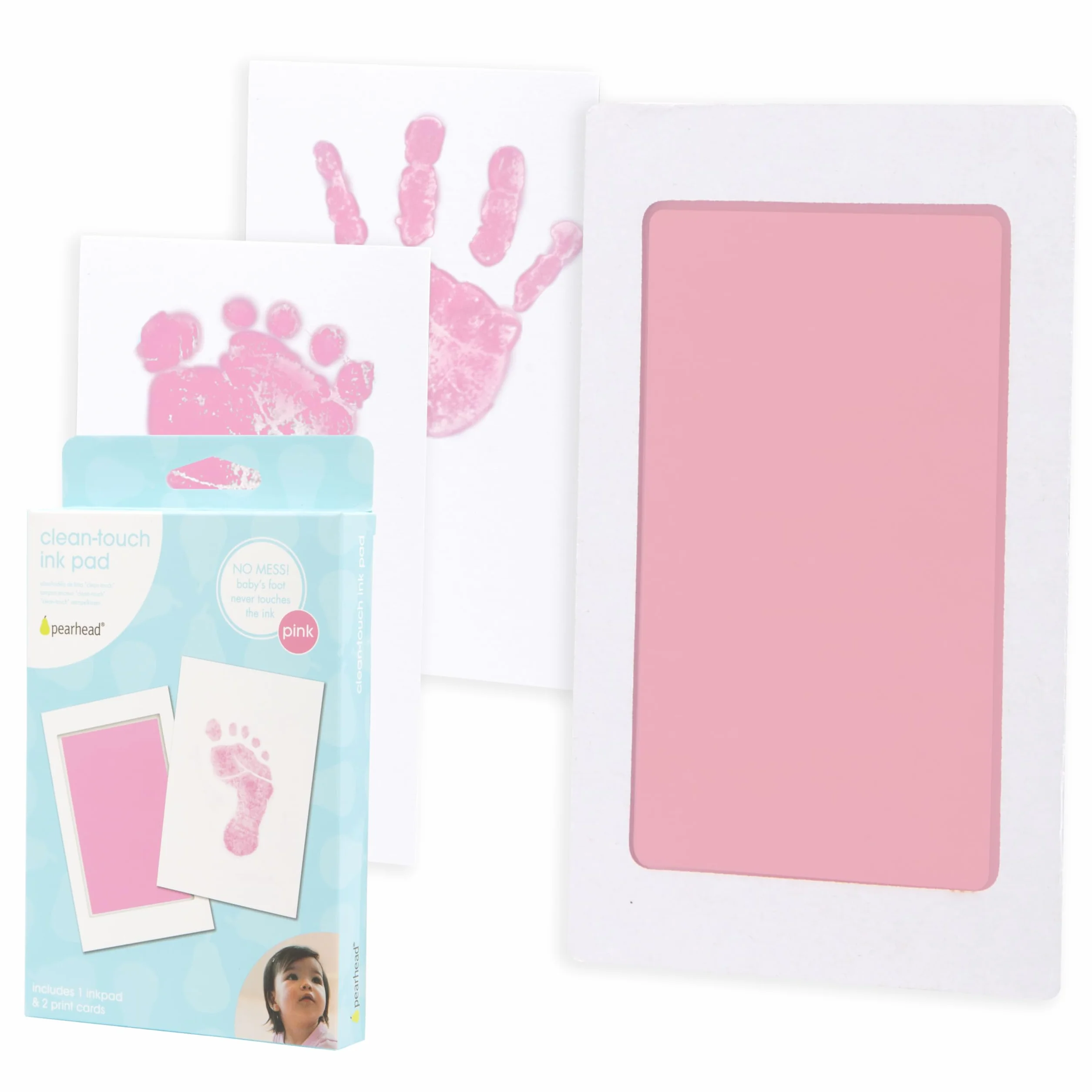 Pearhead Newborn Baby Handprint or Footprint "Clean-Touch" Ink Pad, 2 Uses, Pink