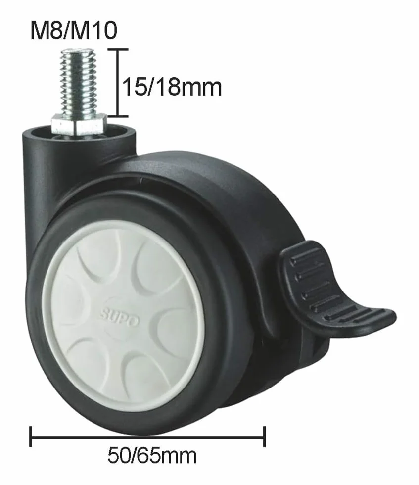 Pack Of 4 Swivel Castor Wheels M8 X 15mm Roller Wheel With Brake (Size : M8*15mm(50mm))