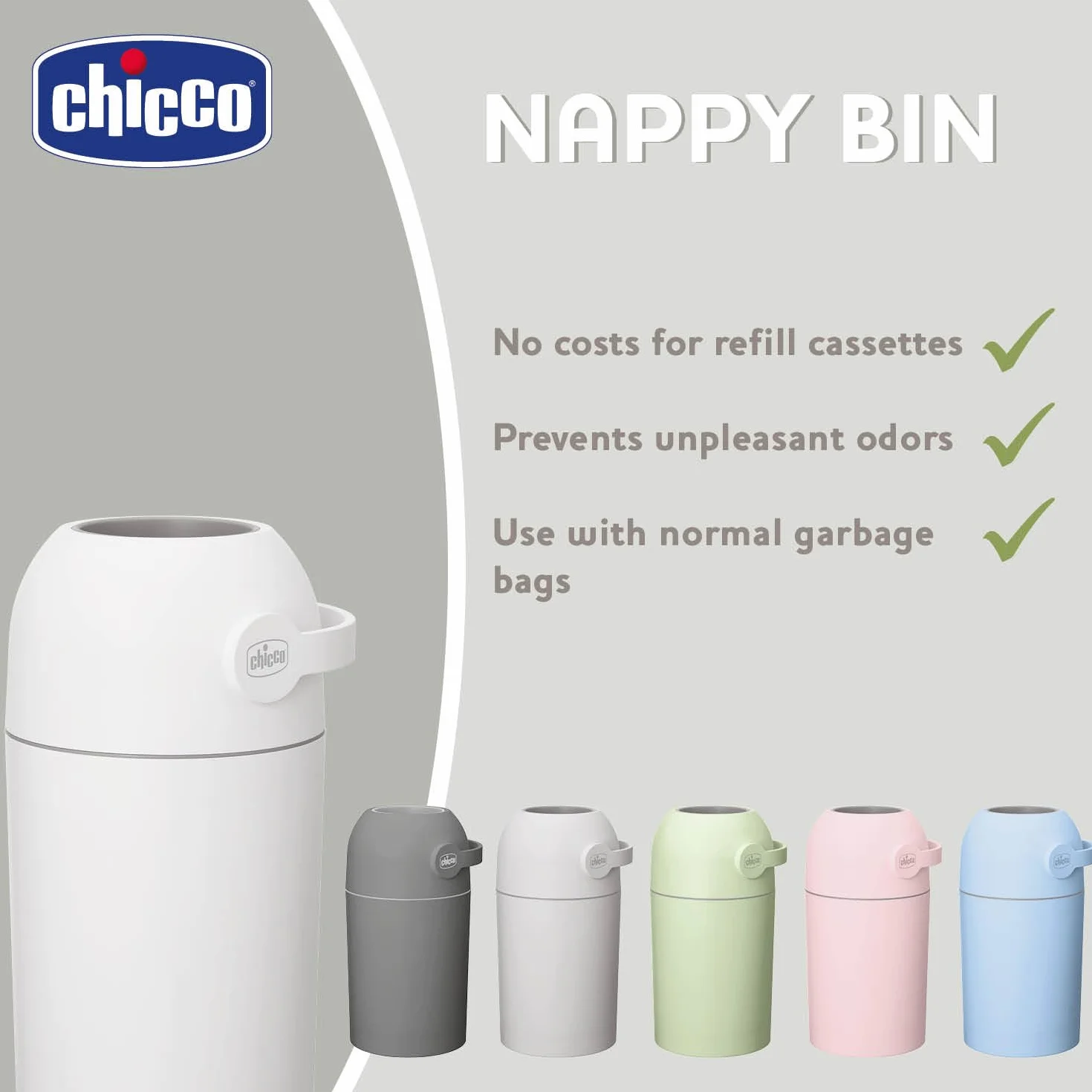 Chicco 9481000000 Pojemnik na Pieluchy, Srebro, 26 x 24.5 x 48.5 cm