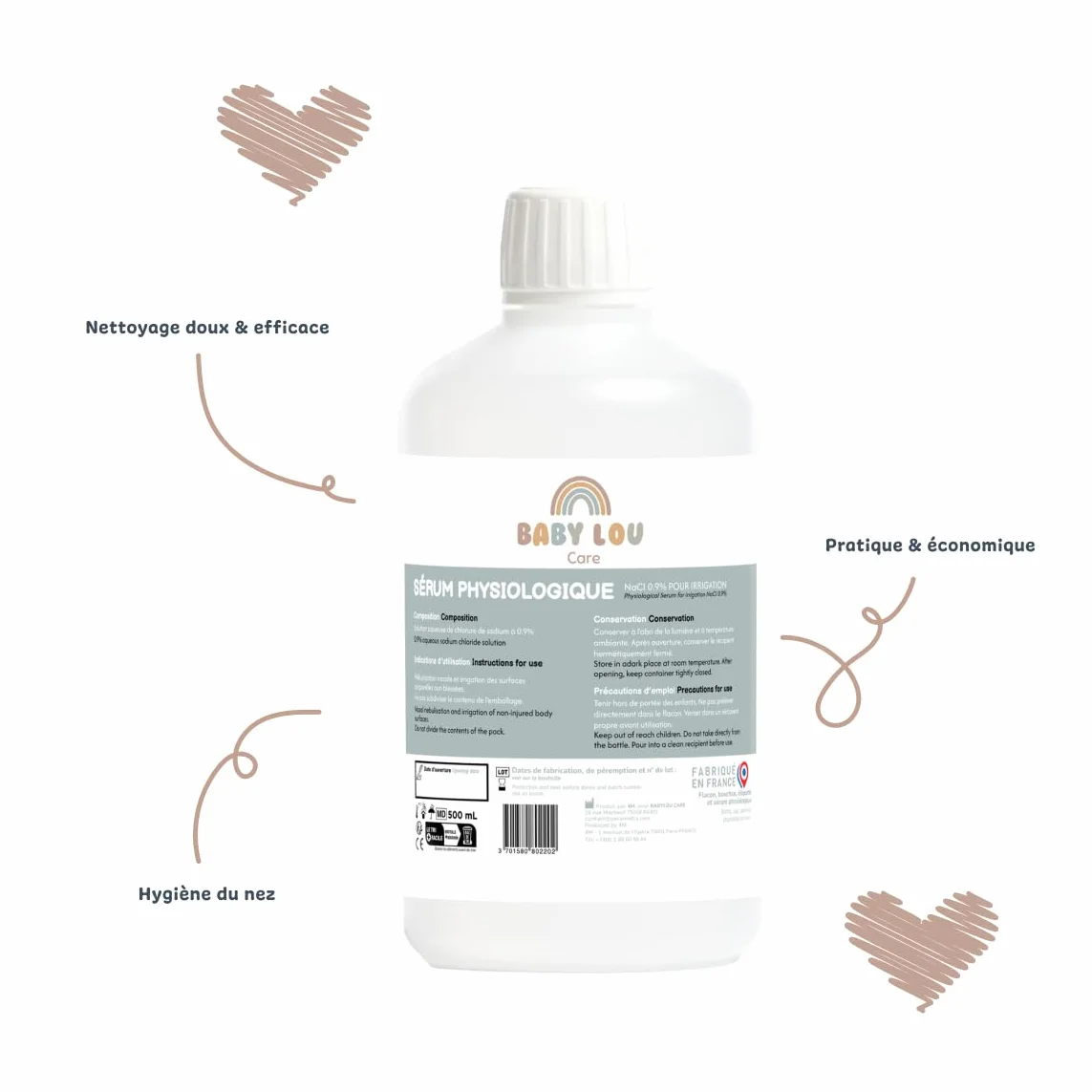 Butelka fizjologiczna 3x500 ml | NaCl 0,9% | Wyprodukowano we Francji | Mycie jamy nosowej | Higiena nosa | Do irragacji zewnętrznej
