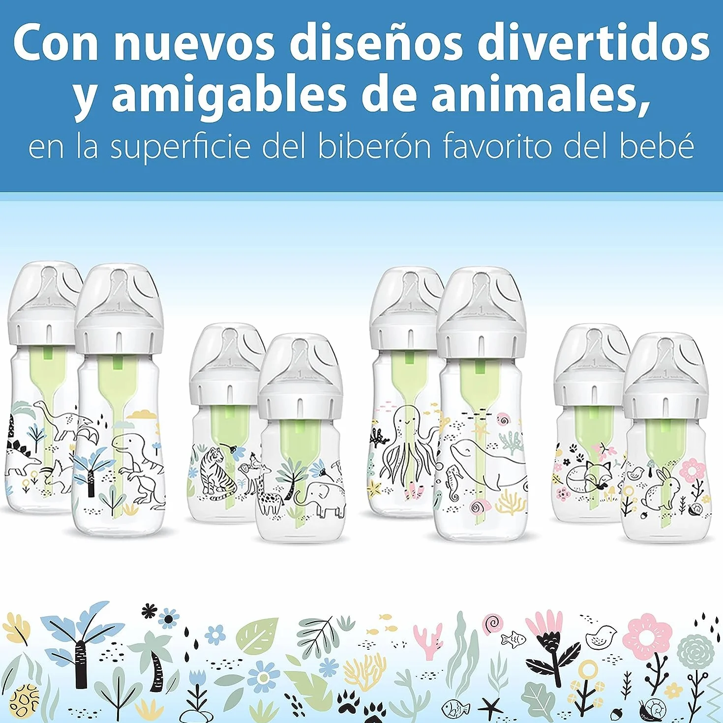 Dr. Brown's Natural Flow® Anti-Colic Options+™ butelka dla niemowląt, edycja designerska, dekoracja z dżungli, 150 ml, poziom 1 smoczek, 2 sztuki, 0 m +