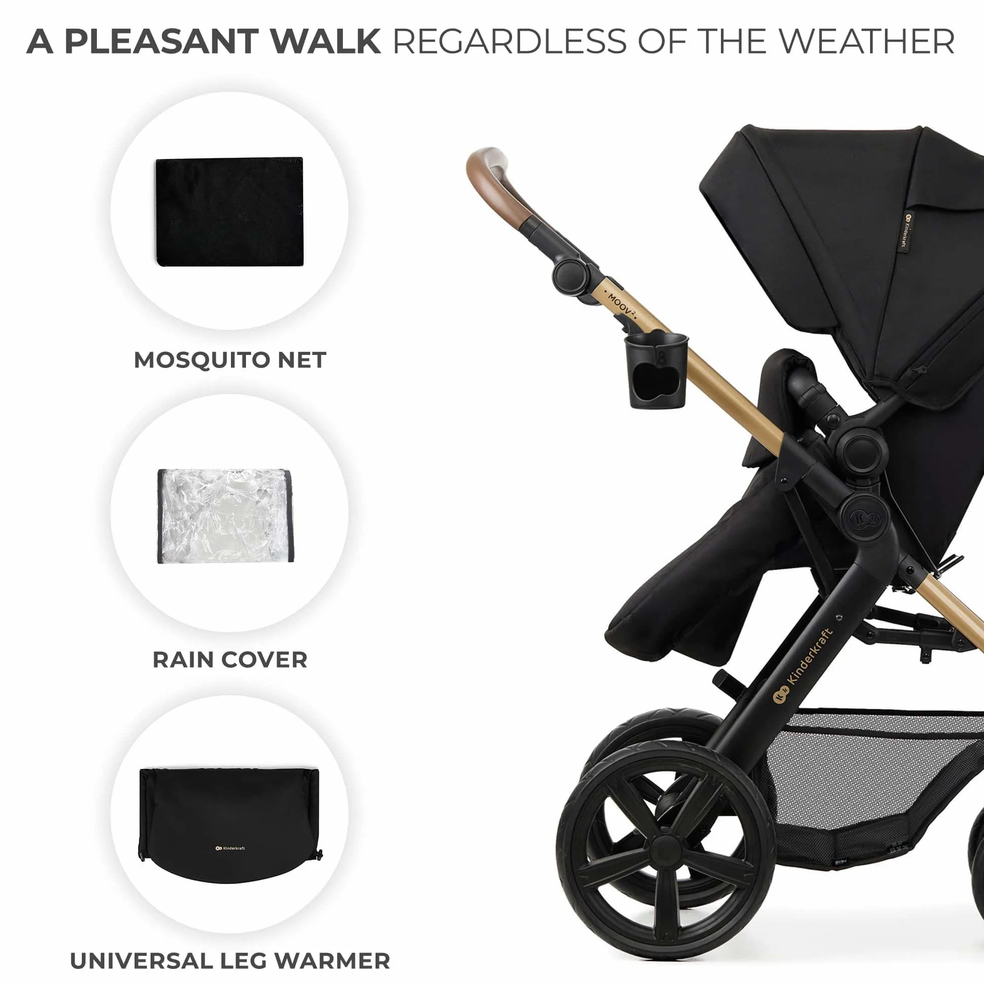Kinderkraft MOOV 2 3 w 1 fotelik samochodowy, Mink PRO I-Size, system podróżny, wózek dziecięcy, krzesło spacerowe, składane, dla noworodka, od urodzenia do 3 lat, Czarny