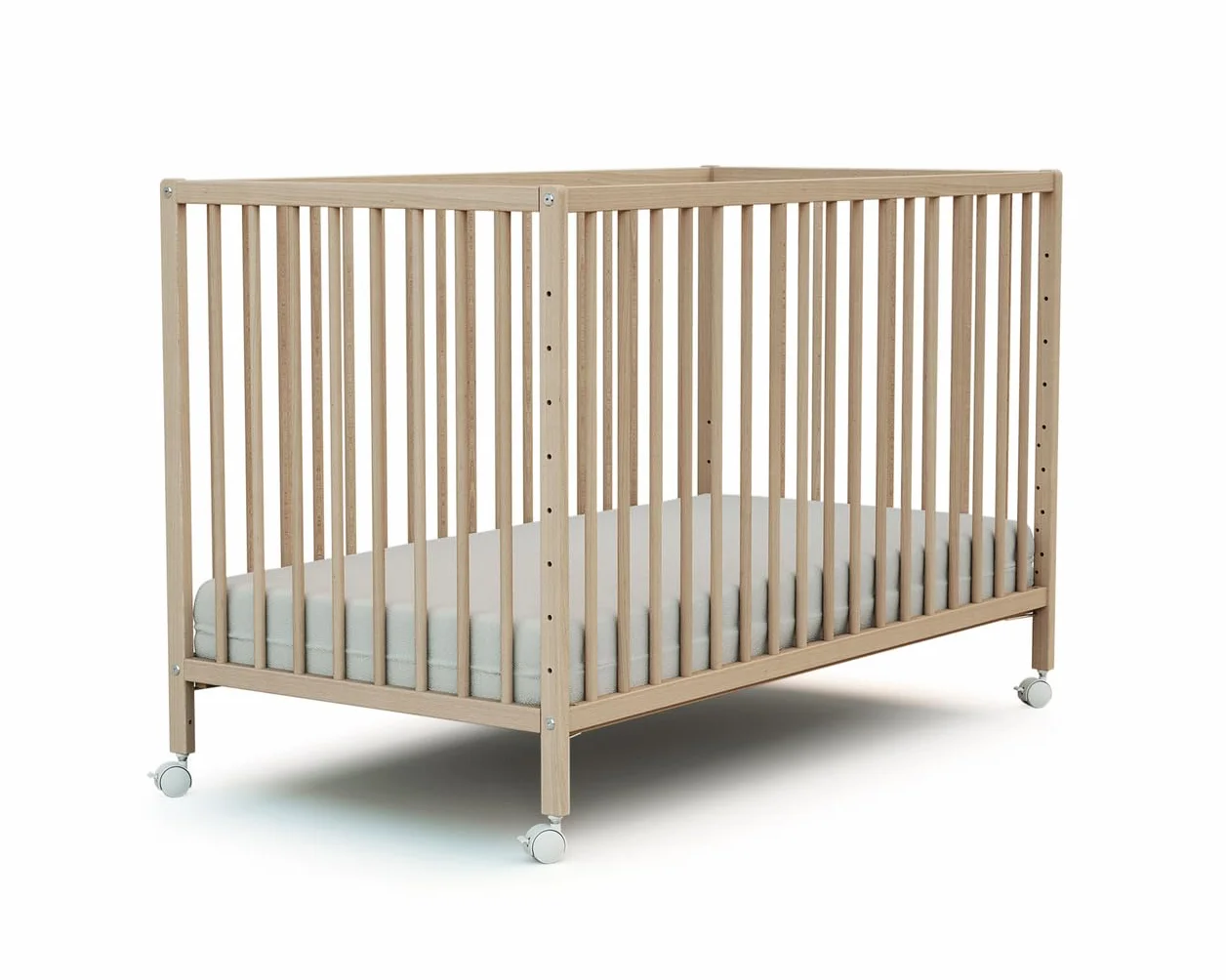 WEBABY - Drewniane łóżeczko dziecięce 60x120cm | Surowy Buk | Lite drewno | Od urodzenia | Regulacja wysokości | Łóżko barowe lub wspólne spanie | Komfort snu | Podstawa listwowa